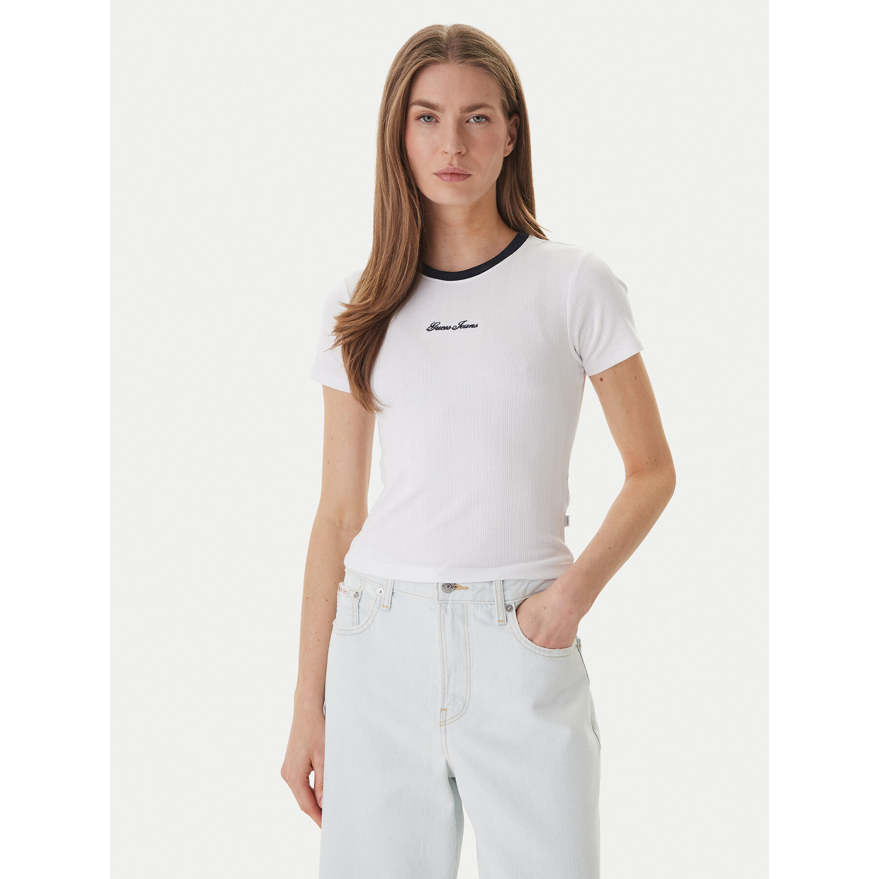Guess Jeans T-shirt W6GPA9 KF641 Bijela Slim Fit