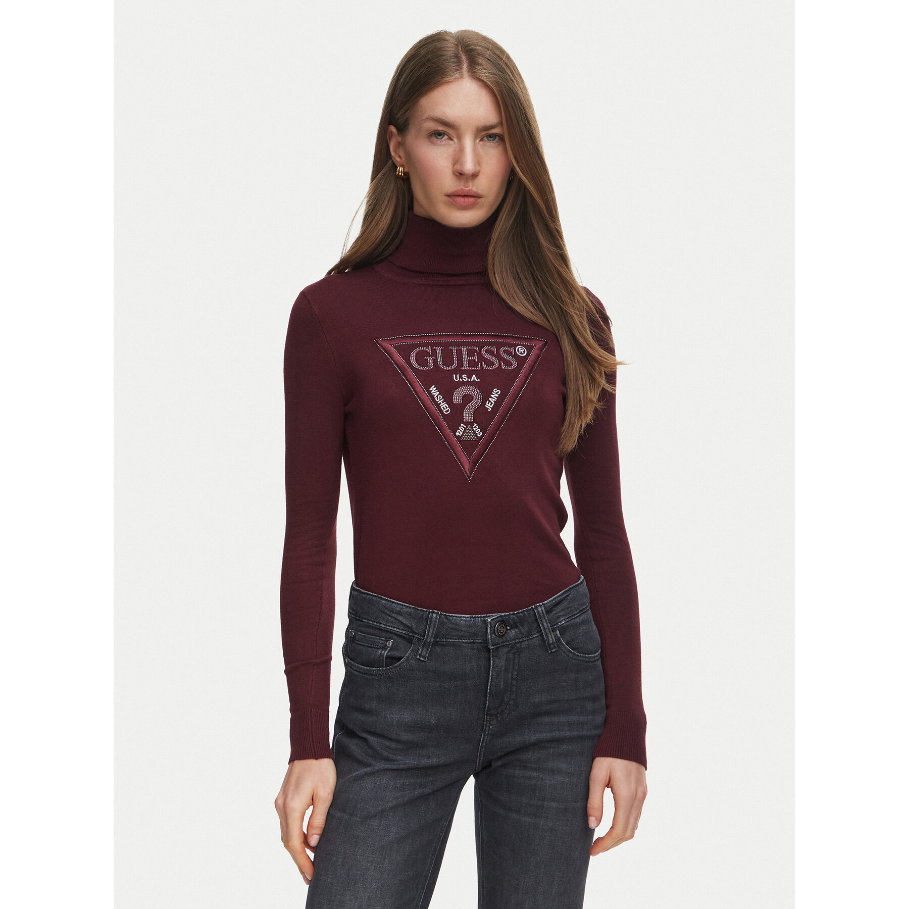 Guess Rollkragenpullover W6BR54 Z1455 Dunkelrot Regular Fit