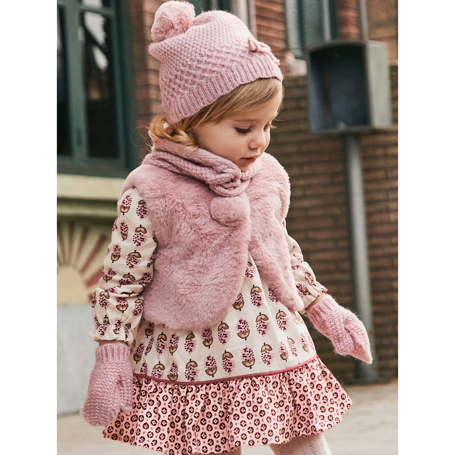 Ensemble bonnet, écharpe tube et gants Mayoral 10769 Rose