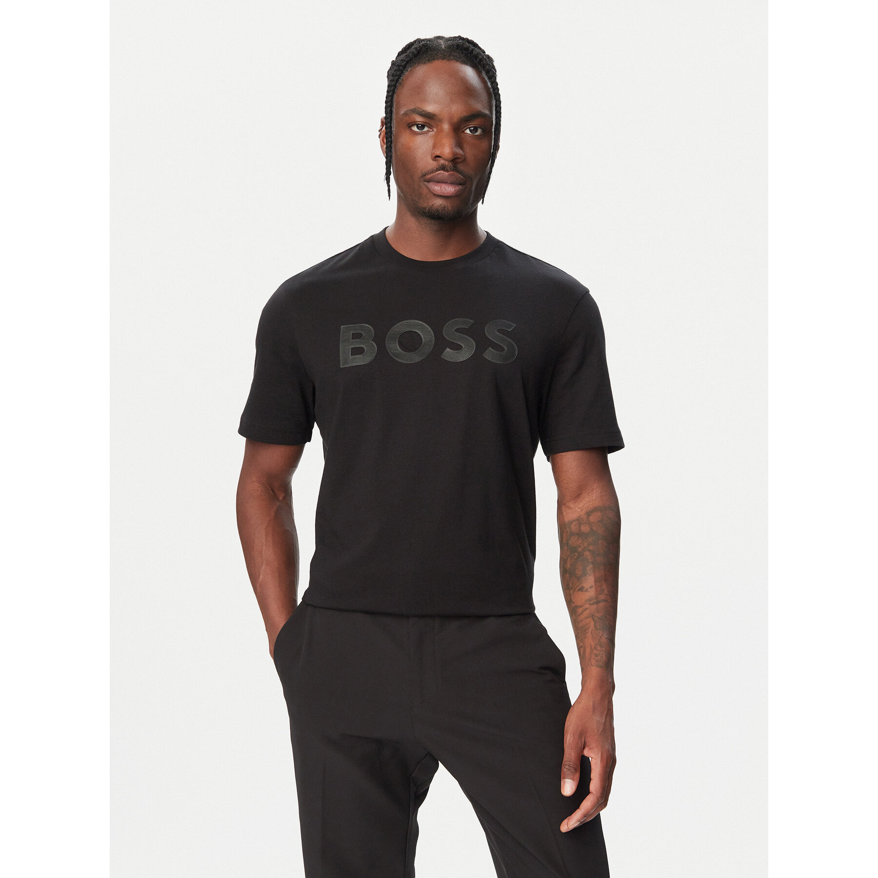 BOSS T-Shirt Structure Logo 50566883 Schwarz Regular Fit