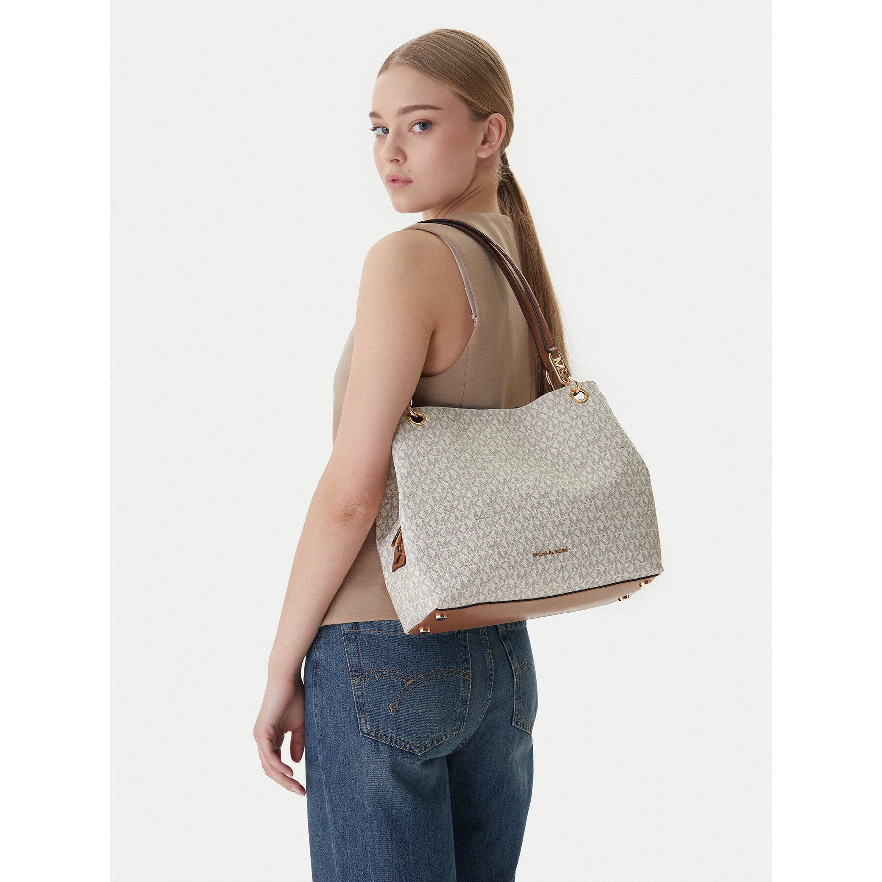 Дамска чанта MICHAEL Michael Kors Kensington 30F3G8KT7B Екрю