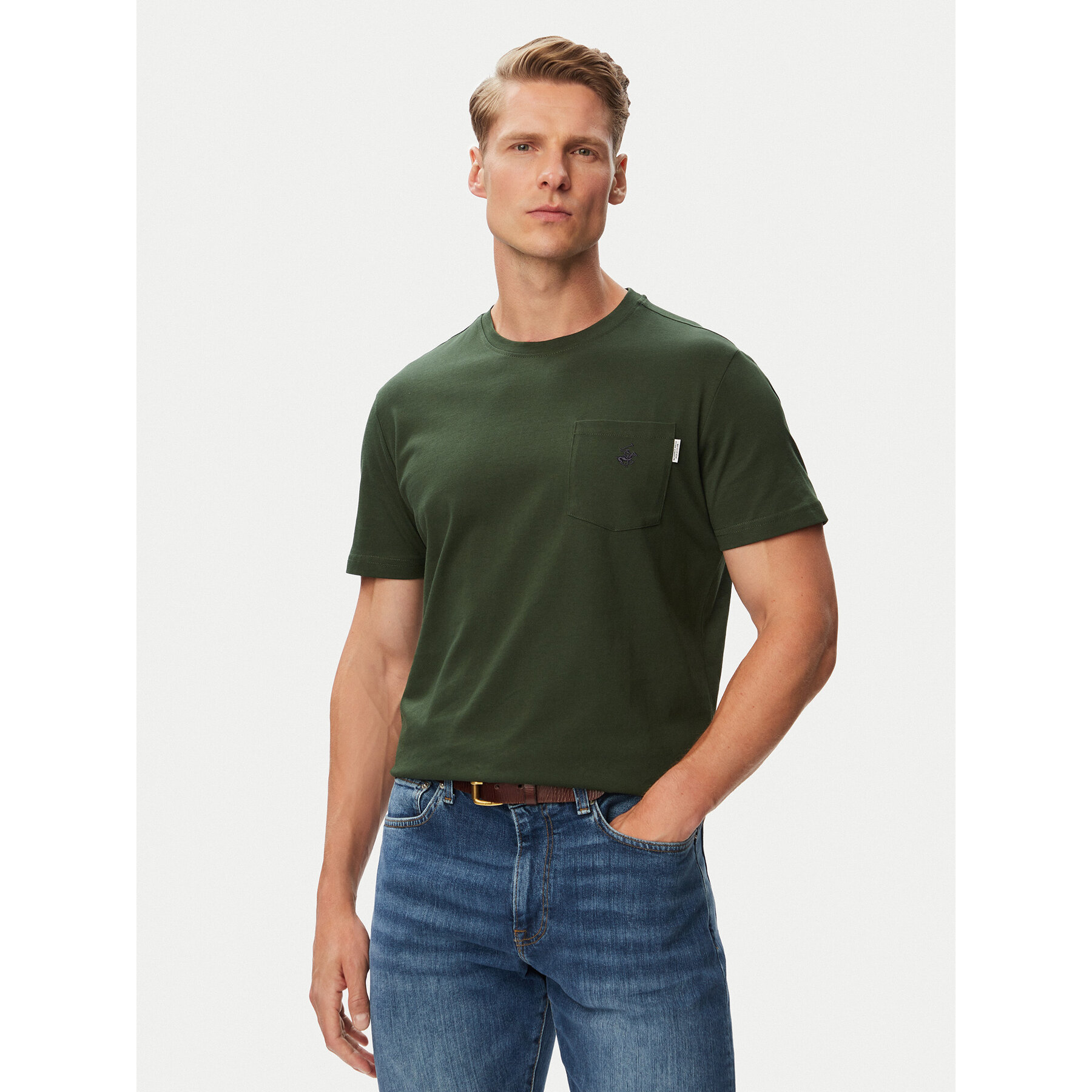 Beverly Hills Polo Club T-Shirt P-SS26M-TS414000BTGR Dunkelgrün Regular Fit