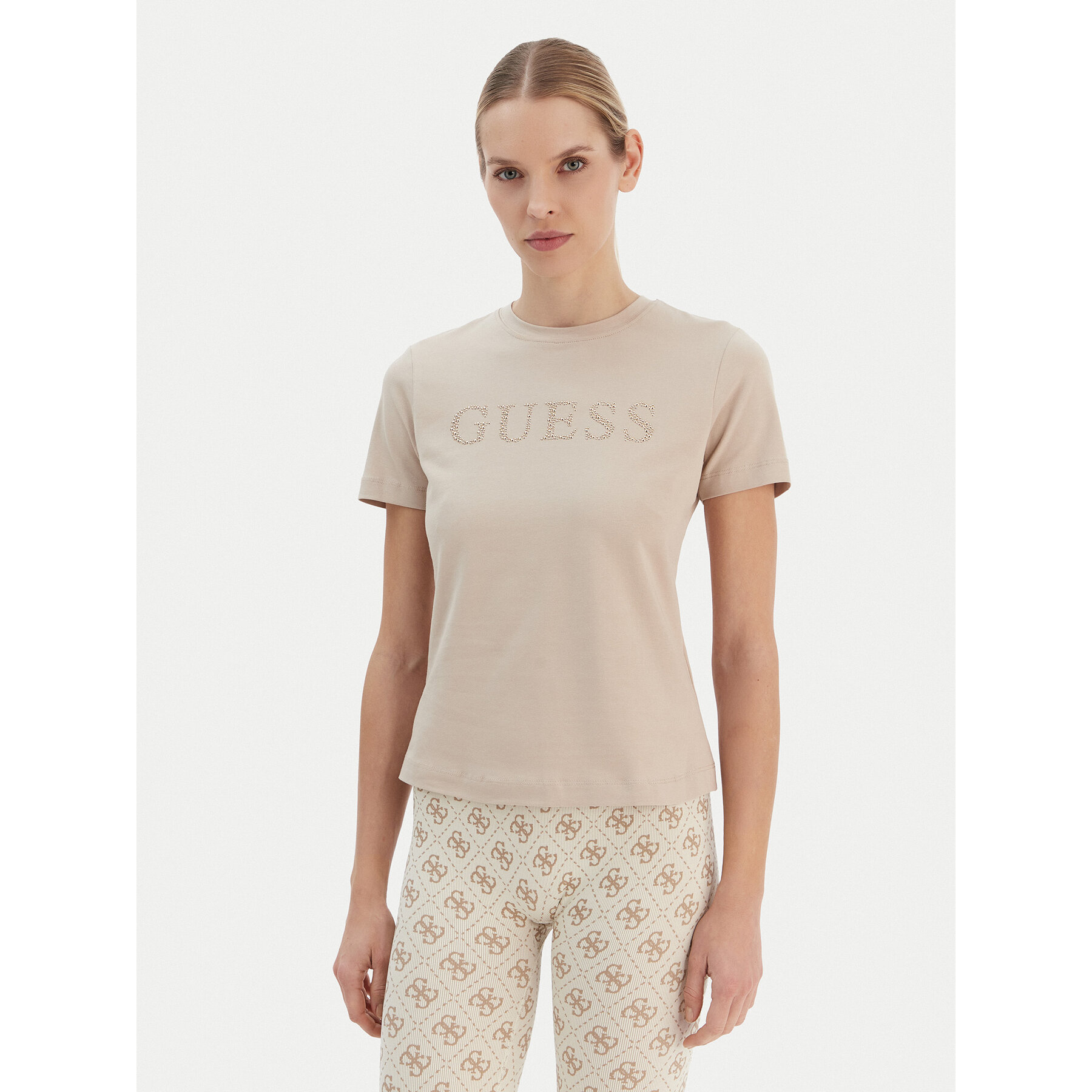 Guess T-Shirt V6RI20 J1314 Μπεζ Regular Fit