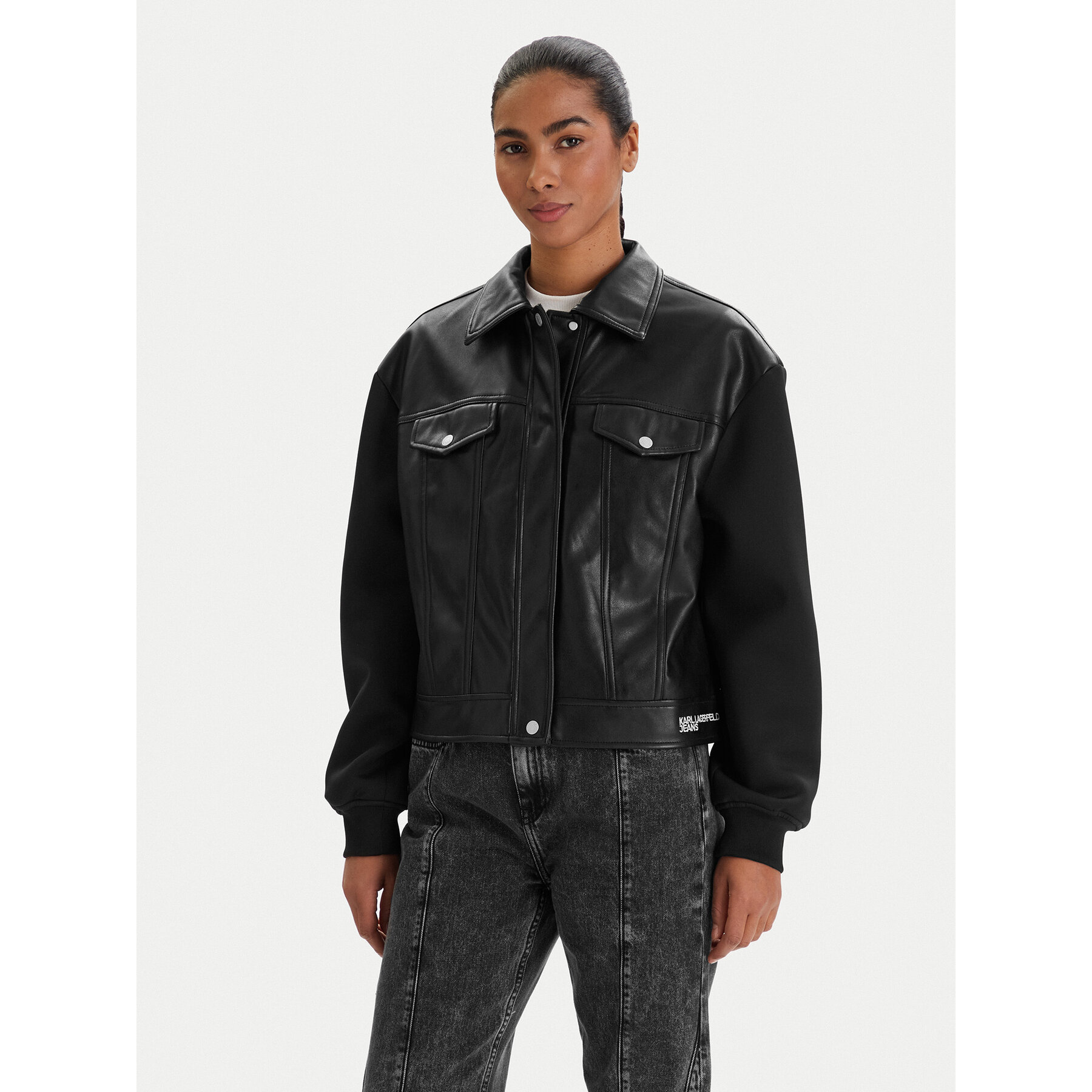 Karl Lagerfeld Jeans Jacke aus Kunstleder B1W15027 Schwarz Regular Fit