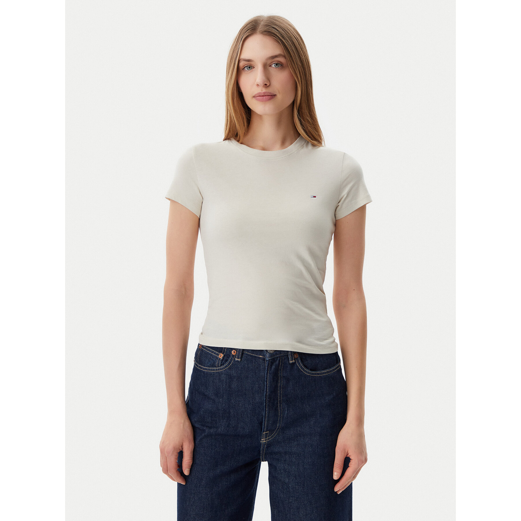 Tommy Jeans T-Shirt DW0DW20459 Μπεζ Slim Fit