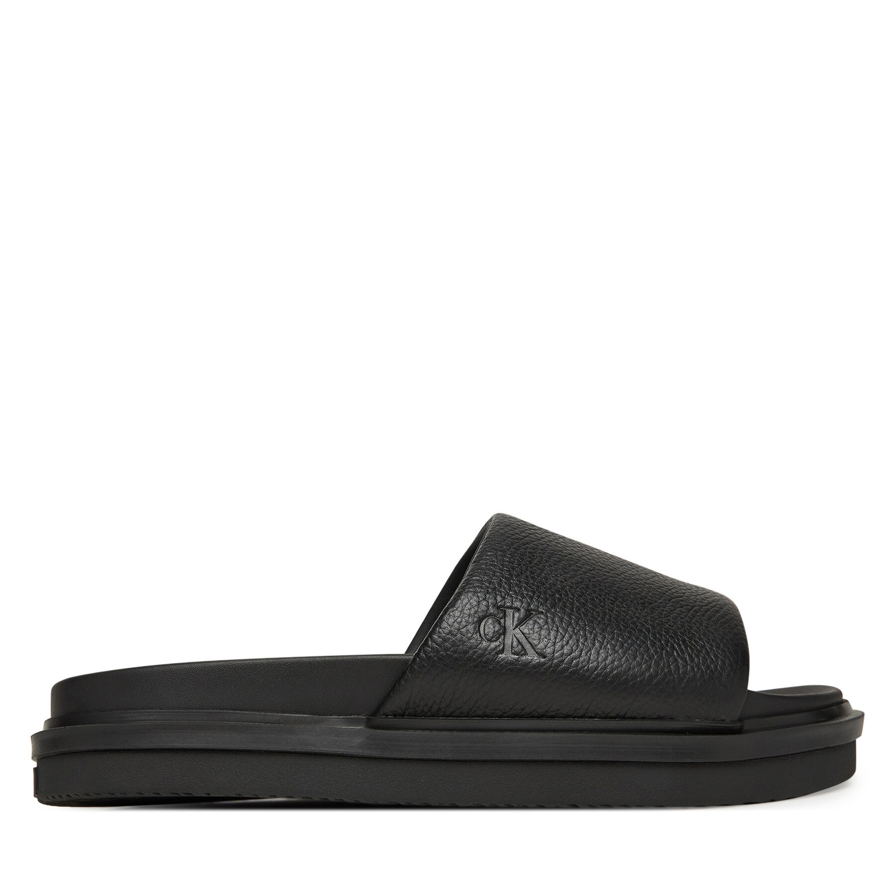 Şlapi Calvin Klein Jeans Flat Molded Slide Sandal Lth YM0YM01225 Negru