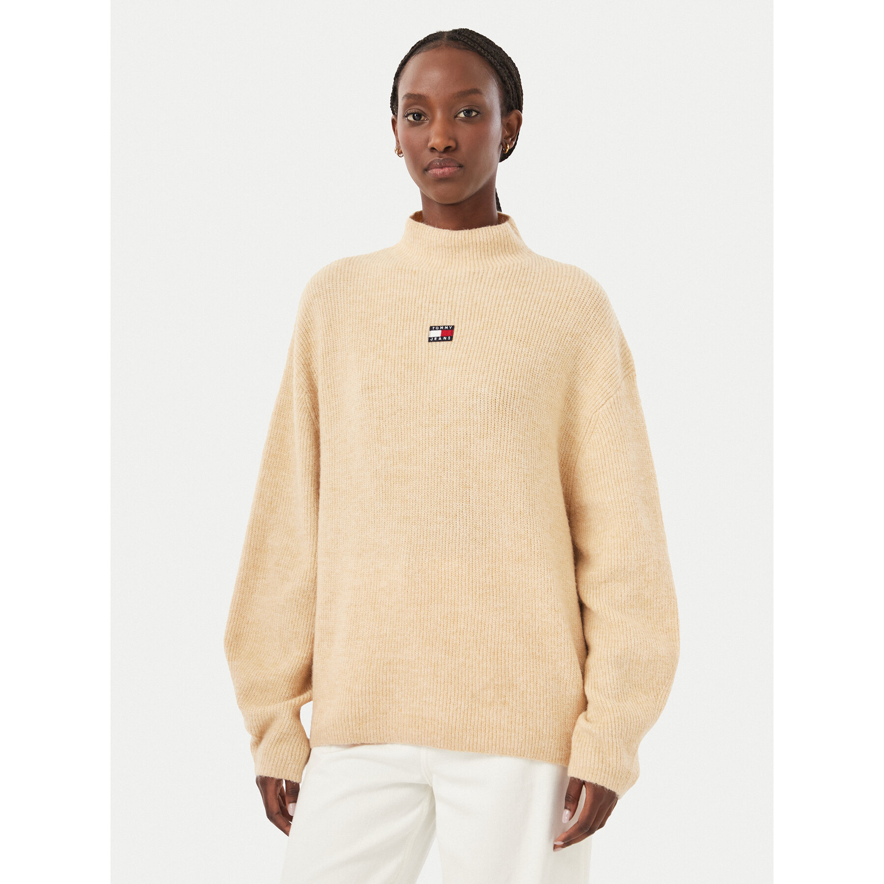 Tommy Jeans Pullover Badge DW0DW23349 Beige Relaxed Fit