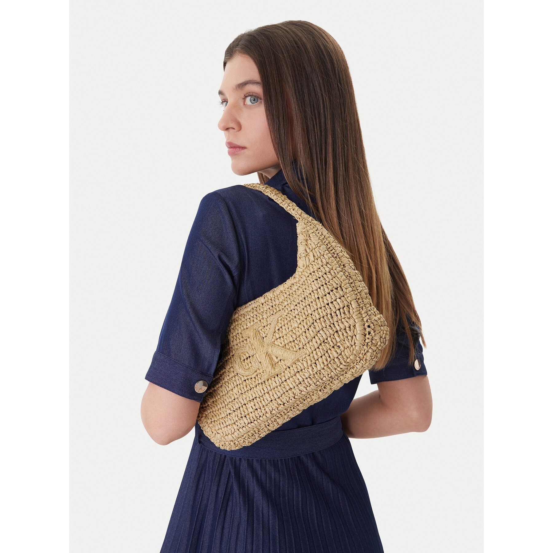 Ročna torba Calvin Klein Bold Ck Raffia Sm Shoulder Bag LV04F3449G Rjava
