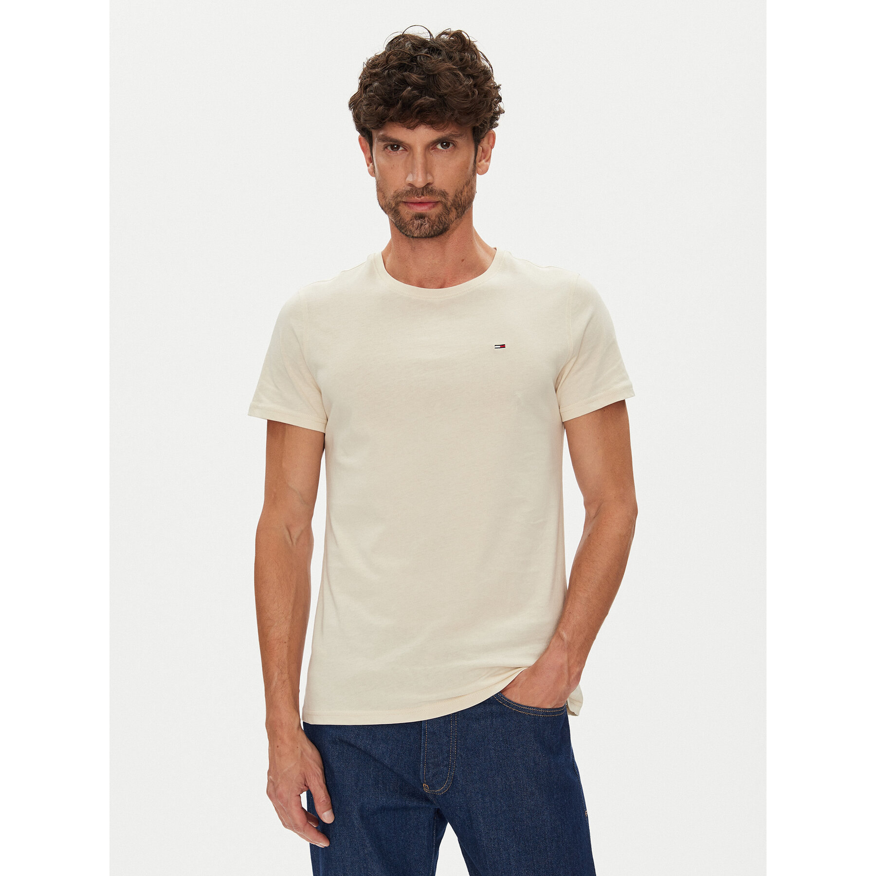 Tommy Jeans T-Shirt DM0DM04411 Μπεζ Slim Fit