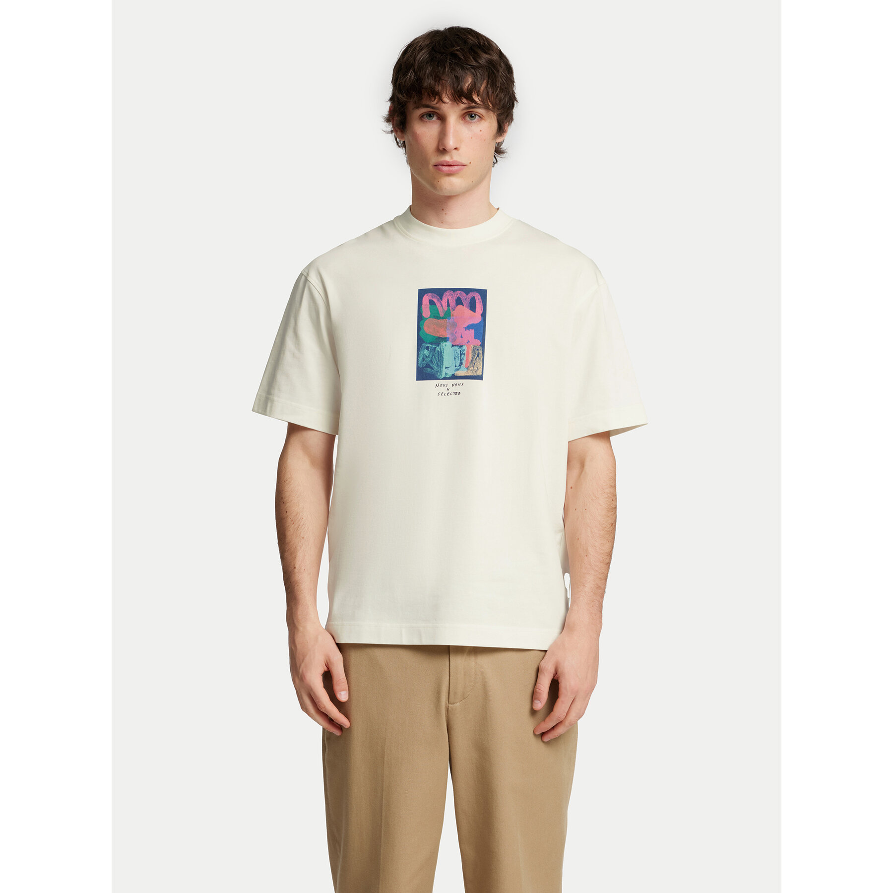 Selected Homme T-Shirt Will 16097225 Εκρού Relaxed Fit