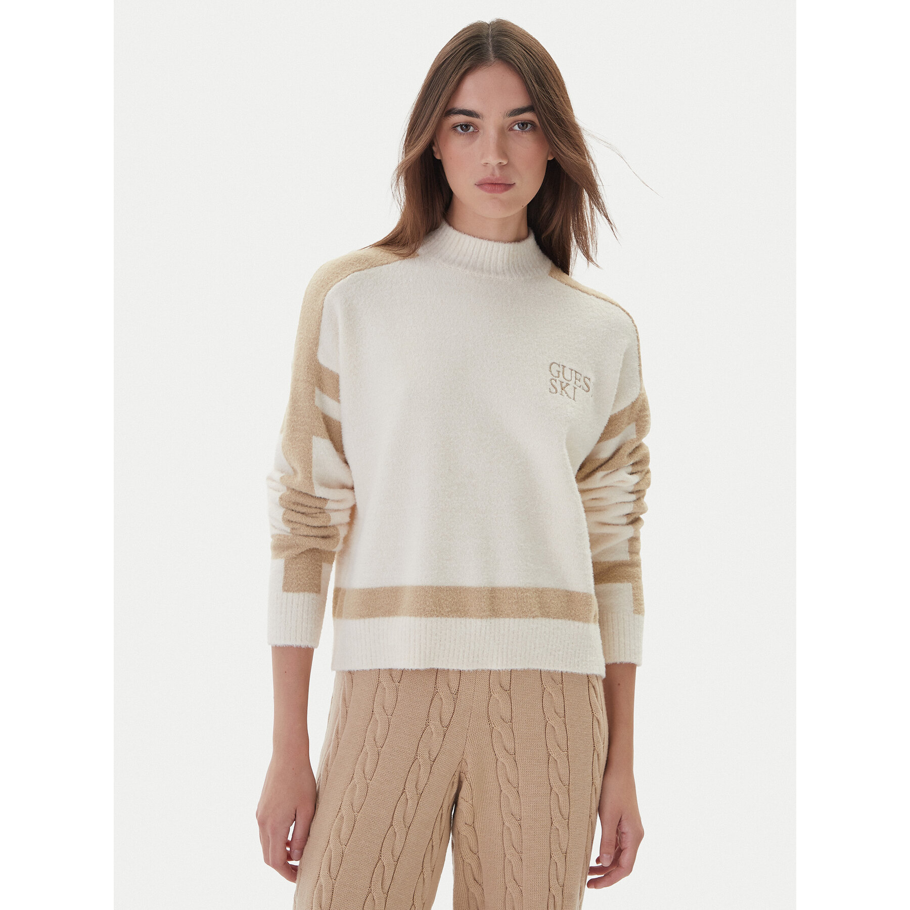 Guess Rollkragenpullover W5BR78 Z4242 Écru Relaxed Fit