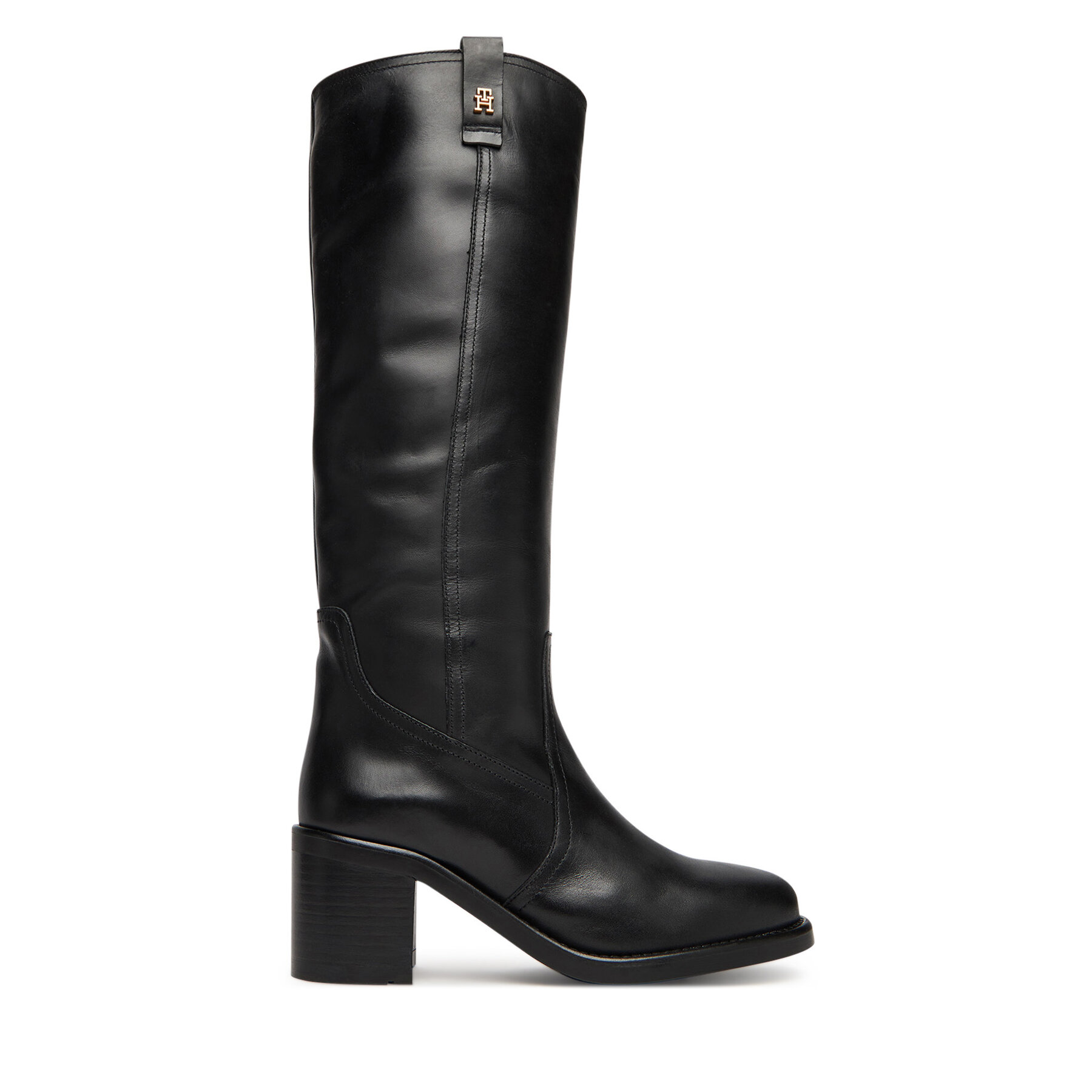 Cizme Tommy Hilfiger Riding Lthr Long Boot Block Heel FW0FW08777 Negru