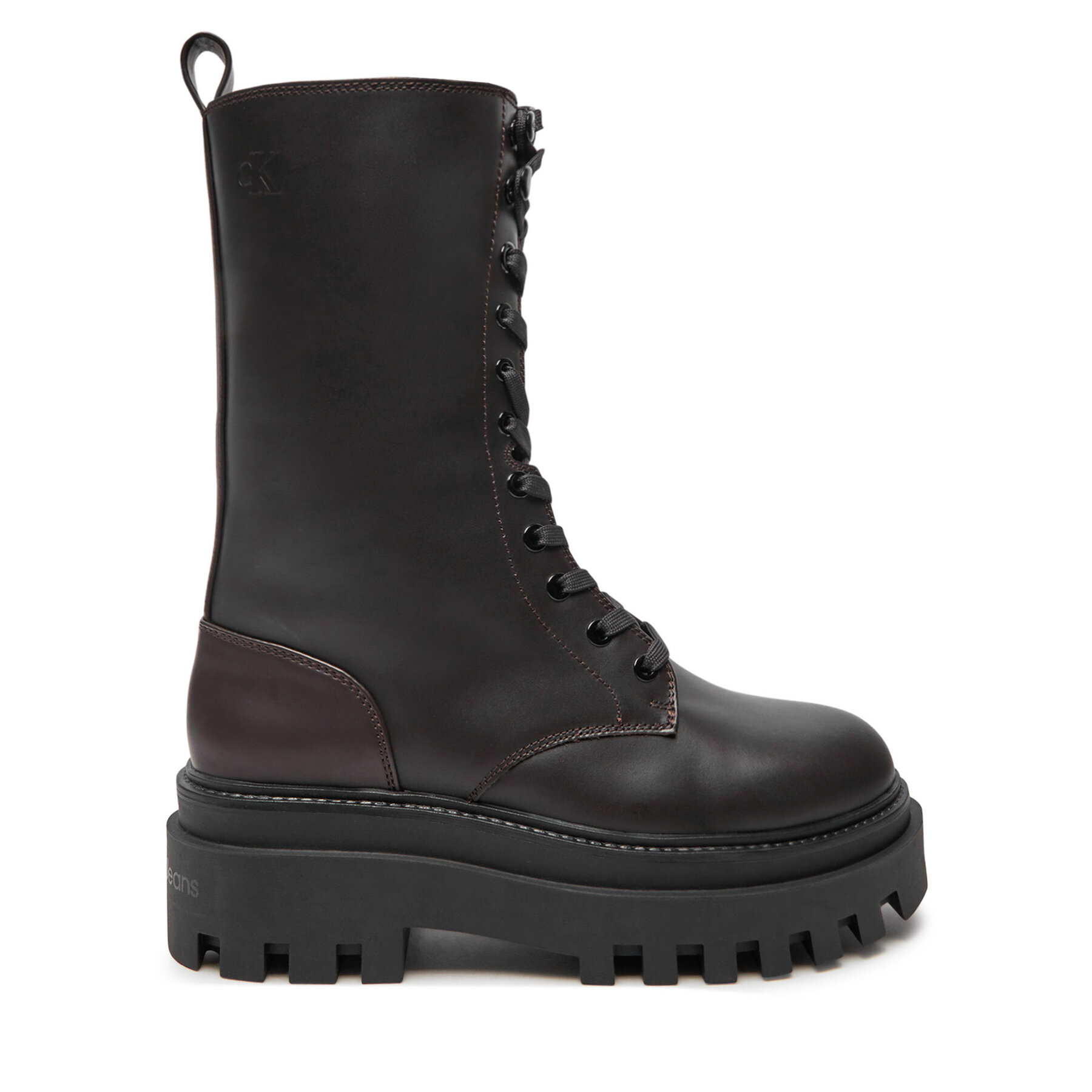 Jātnieku stila puszābaki Calvin Klein Jeans Flatform Lace Up Boot Mg Lth YW0YW01544 Brūns
