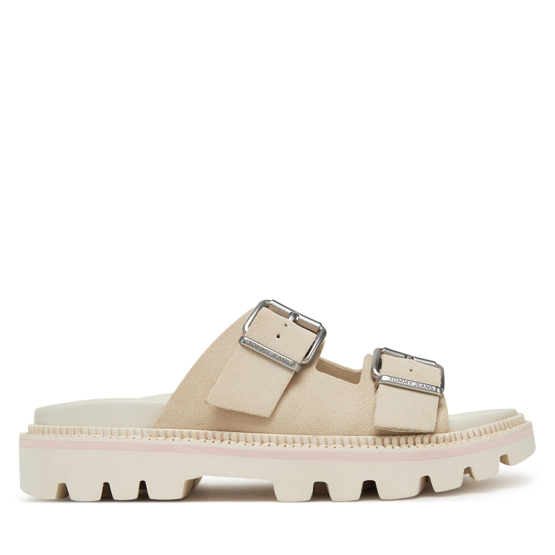 Şlapi Tommy Jeans Double Strap Sandal Suede EN0EN02797 Écru