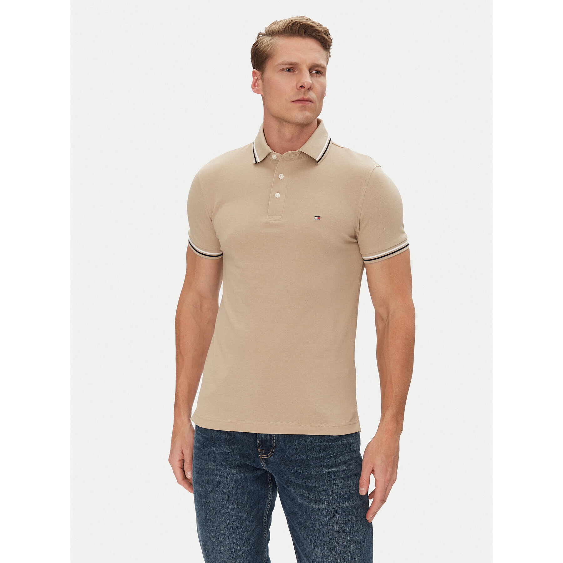 Tommy Hilfiger Pólóing Seasonal MW0MW39993 Bézs Slim Fit