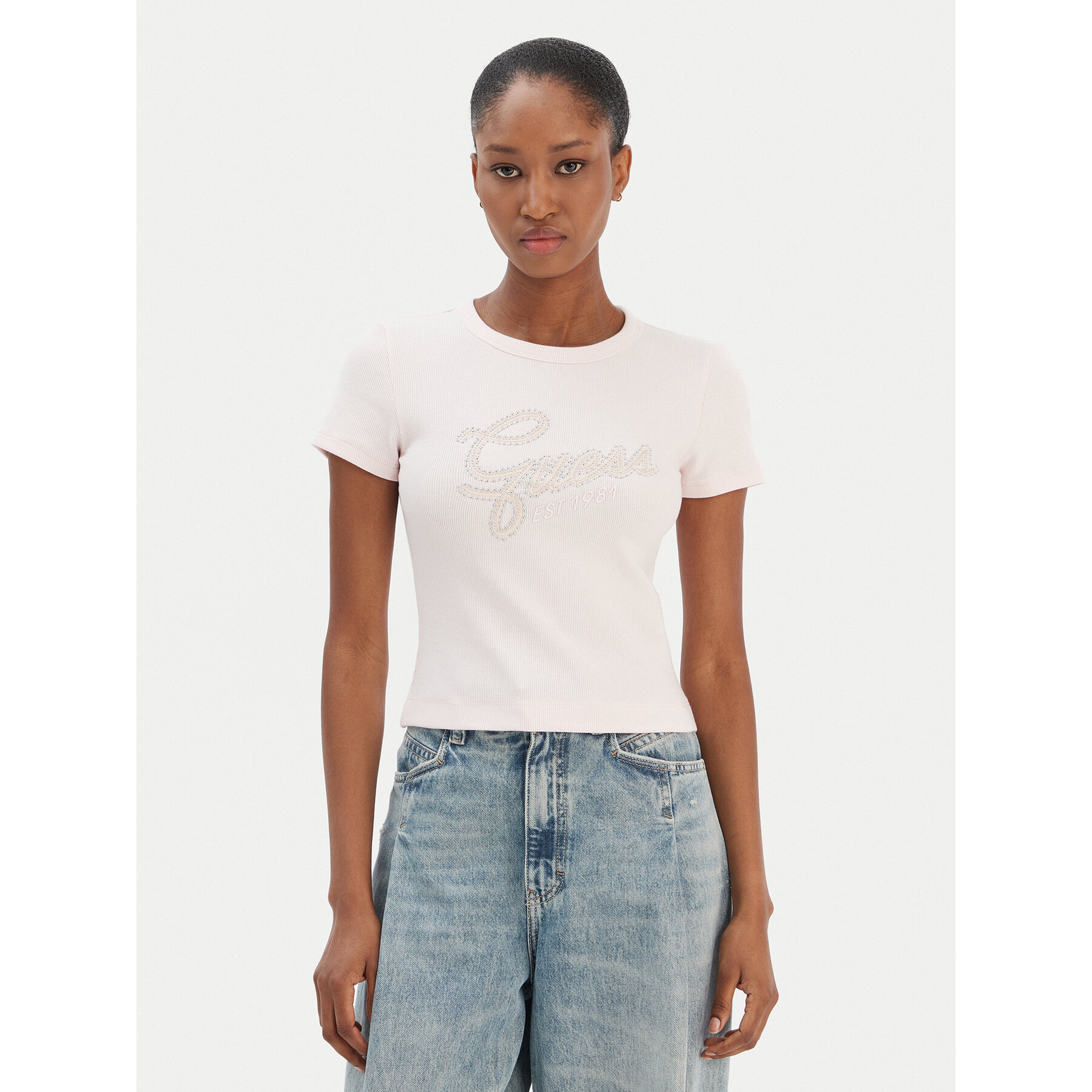 Guess T-shirt W6RI22 KA0H1 Ružičasta Slim Fit