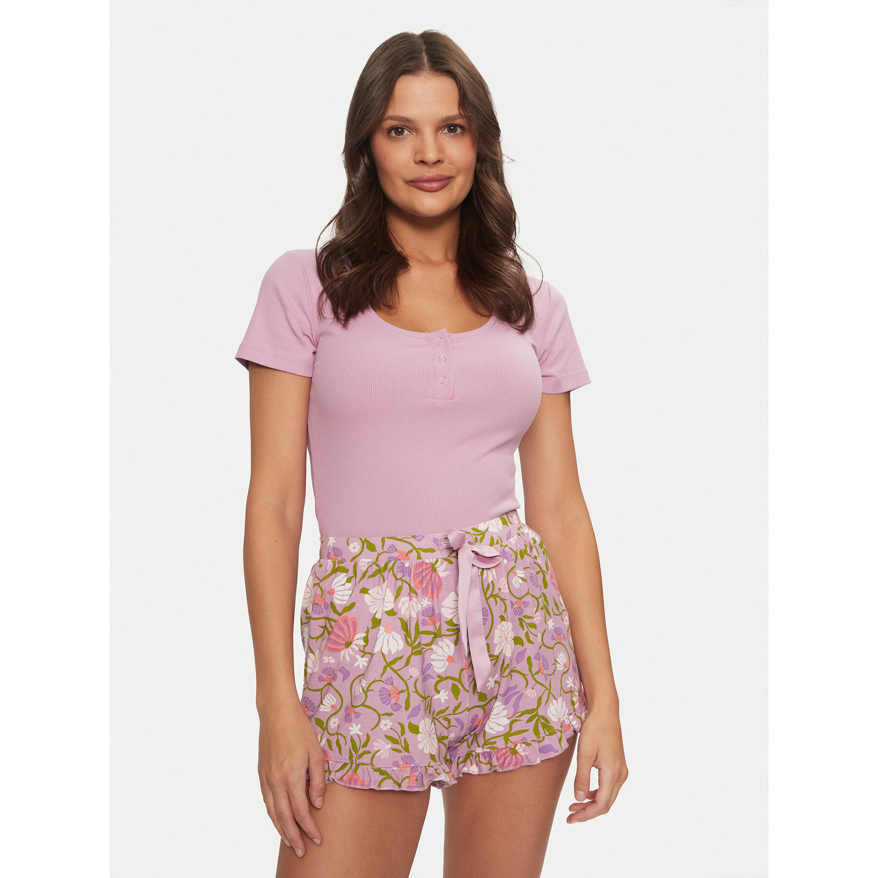 Hunkemöller Maglietta del pigiama Henley 206488 Rosa Regular Fit