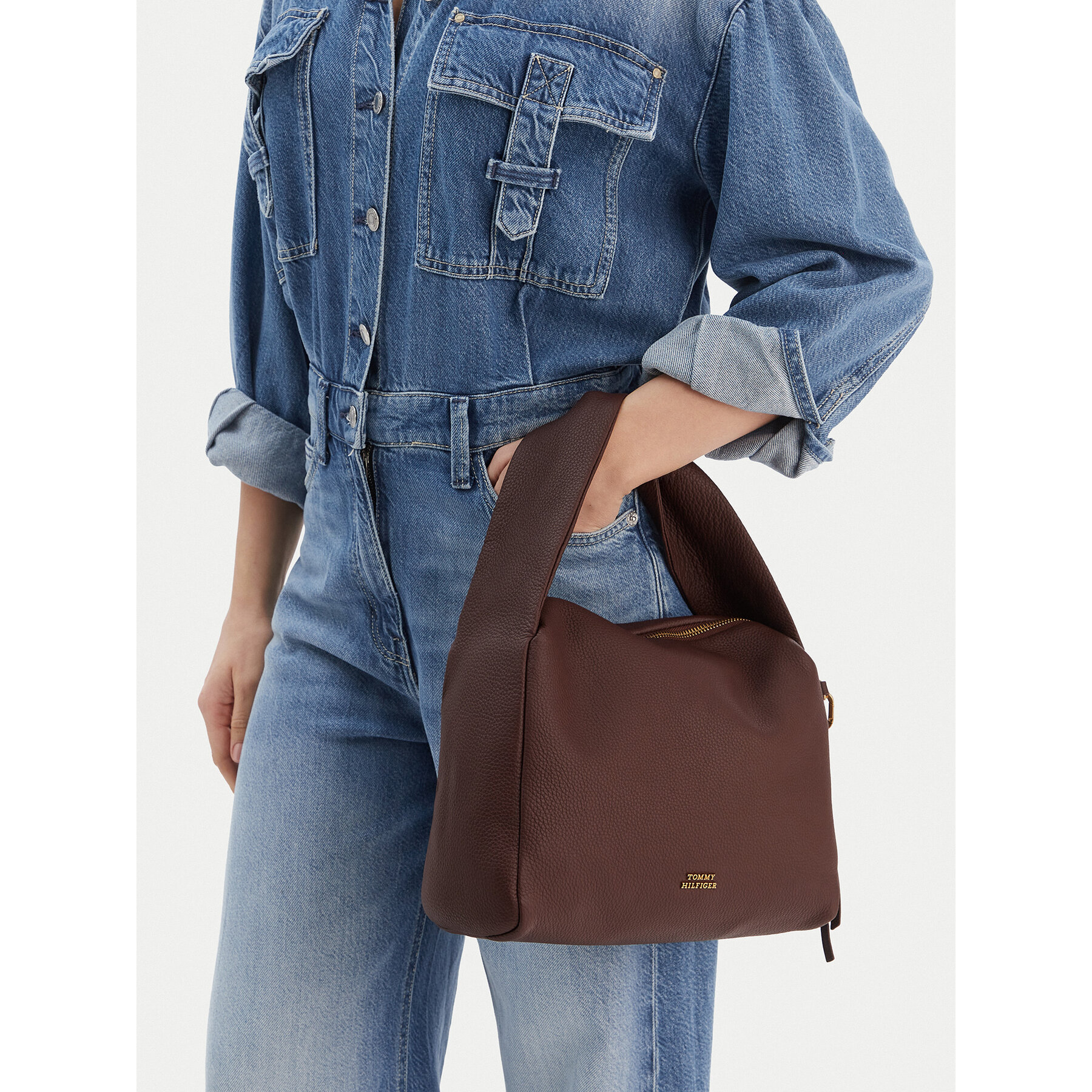 Дамска чанта Tommy Hilfiger City Leather Shoulder Bag AW0AW18152 Кафяв