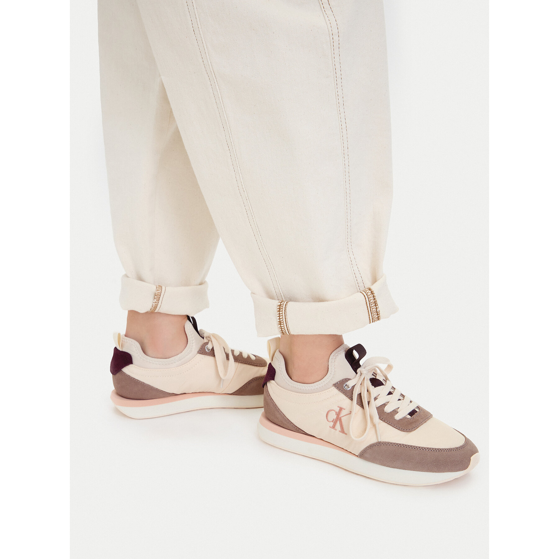 Tenisice Calvin Klein Retro Runner Lace Up Sock YW0YW02060 Krem