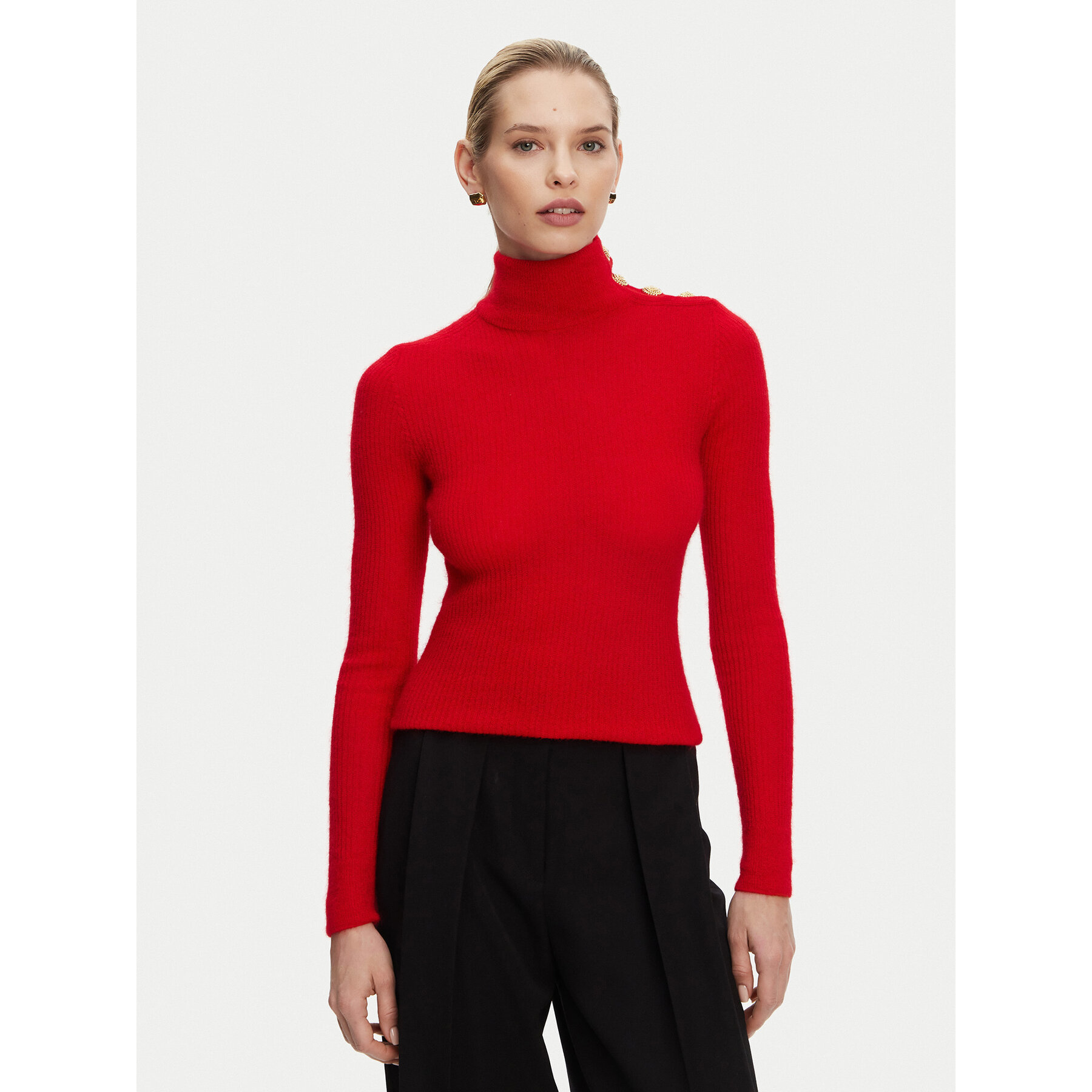 Balmain Rollkragenpullover DF0KF080KH25 Rot Slim Fit