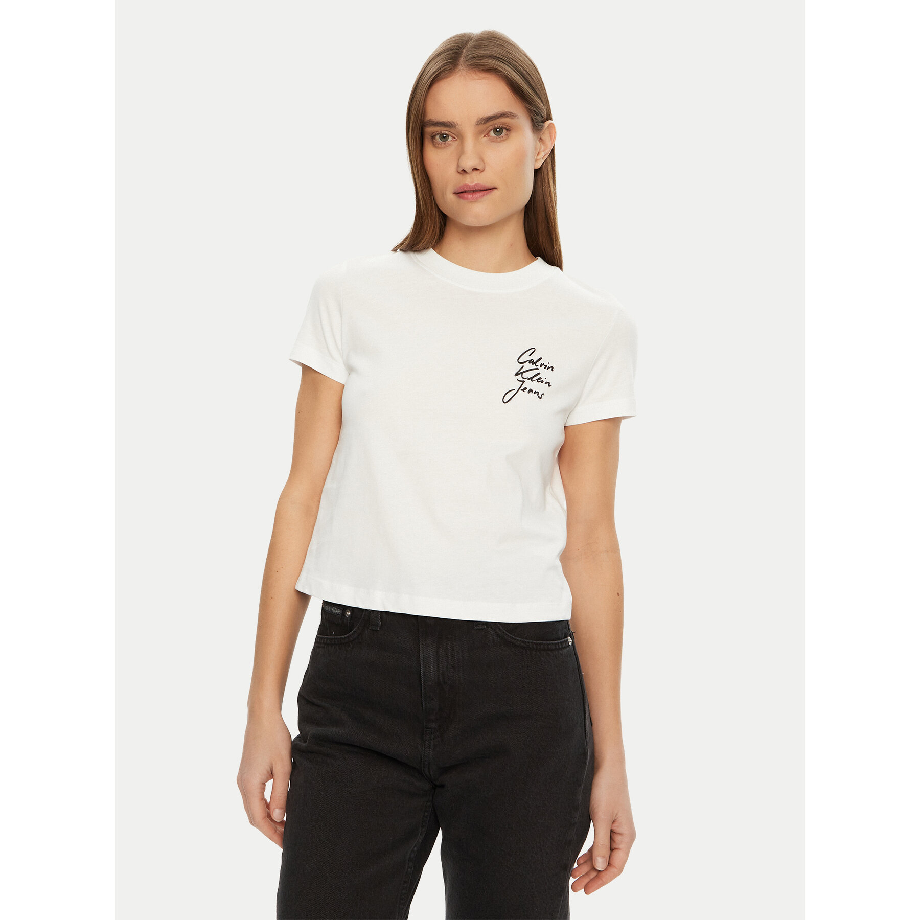 Calvin Klein Jeans Póló Script Institutional J20J224984 Fehér Slim Fit