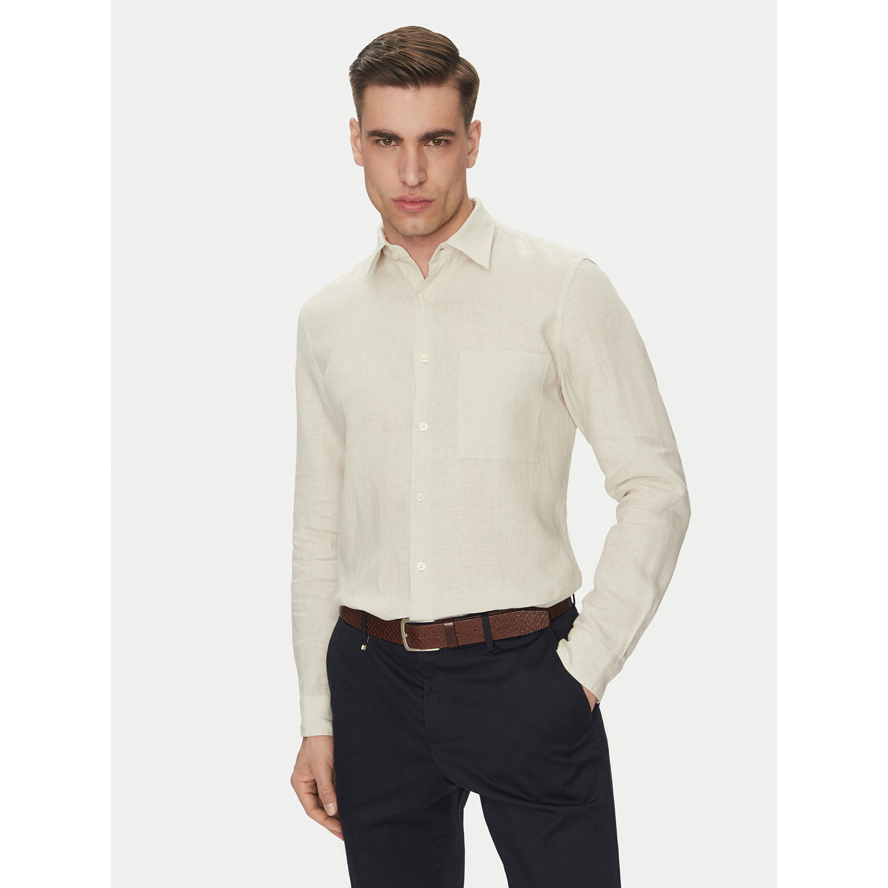 Marc O'Polo Hemd 523 7428 42318 Creme Regular Fit