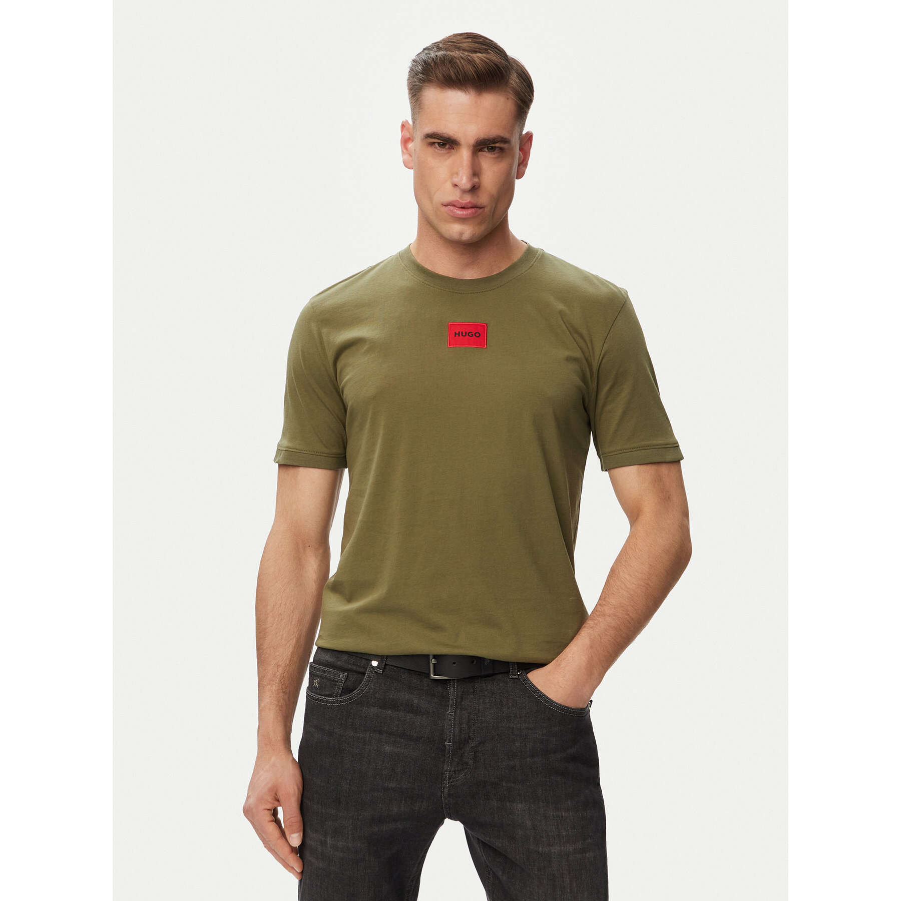 HUGO Majica Diragolino212 50447978 Khaki Regular Fit