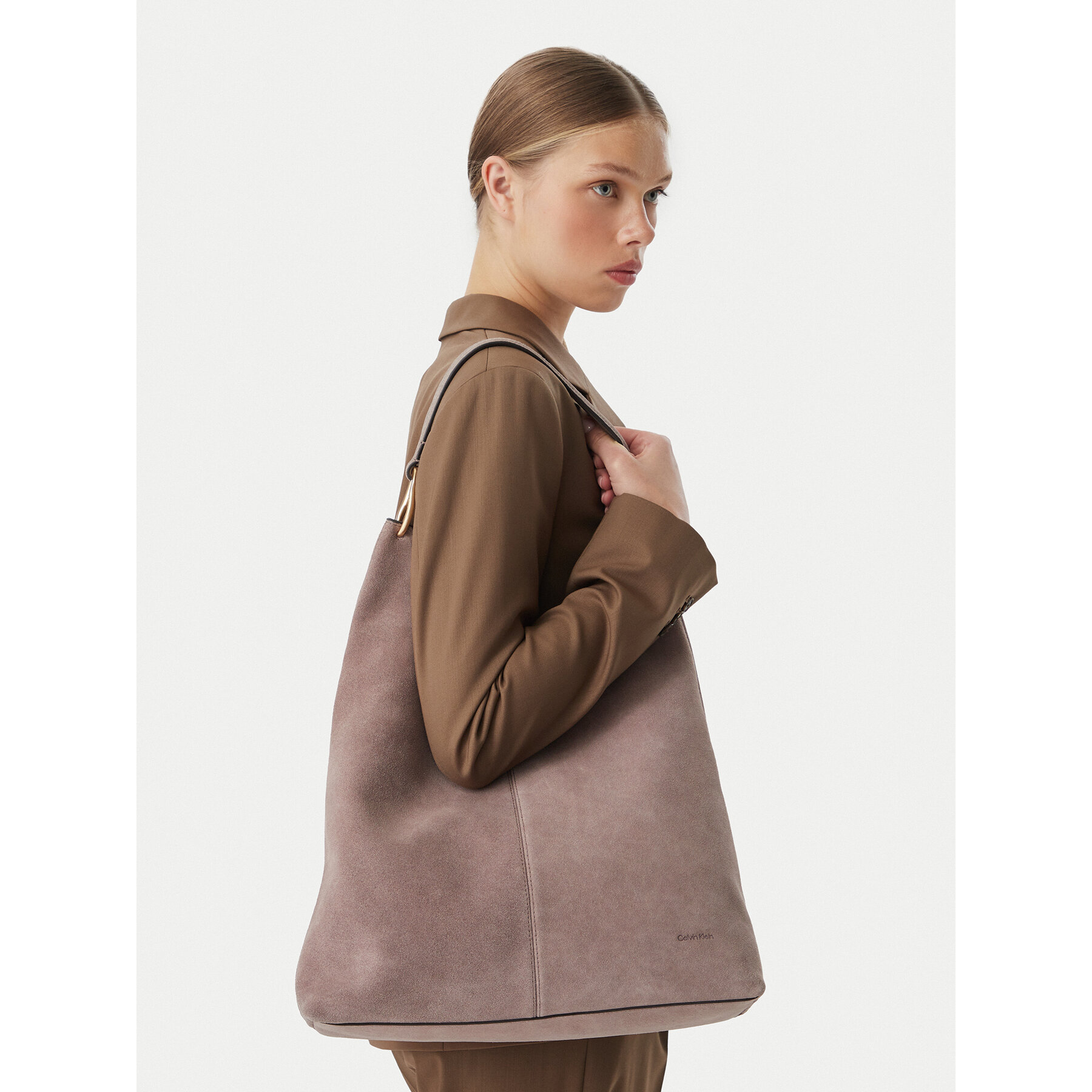 Geantă Calvin Klein Slouchy Suedelarge Shoulder Bag LV04F3690G Maro