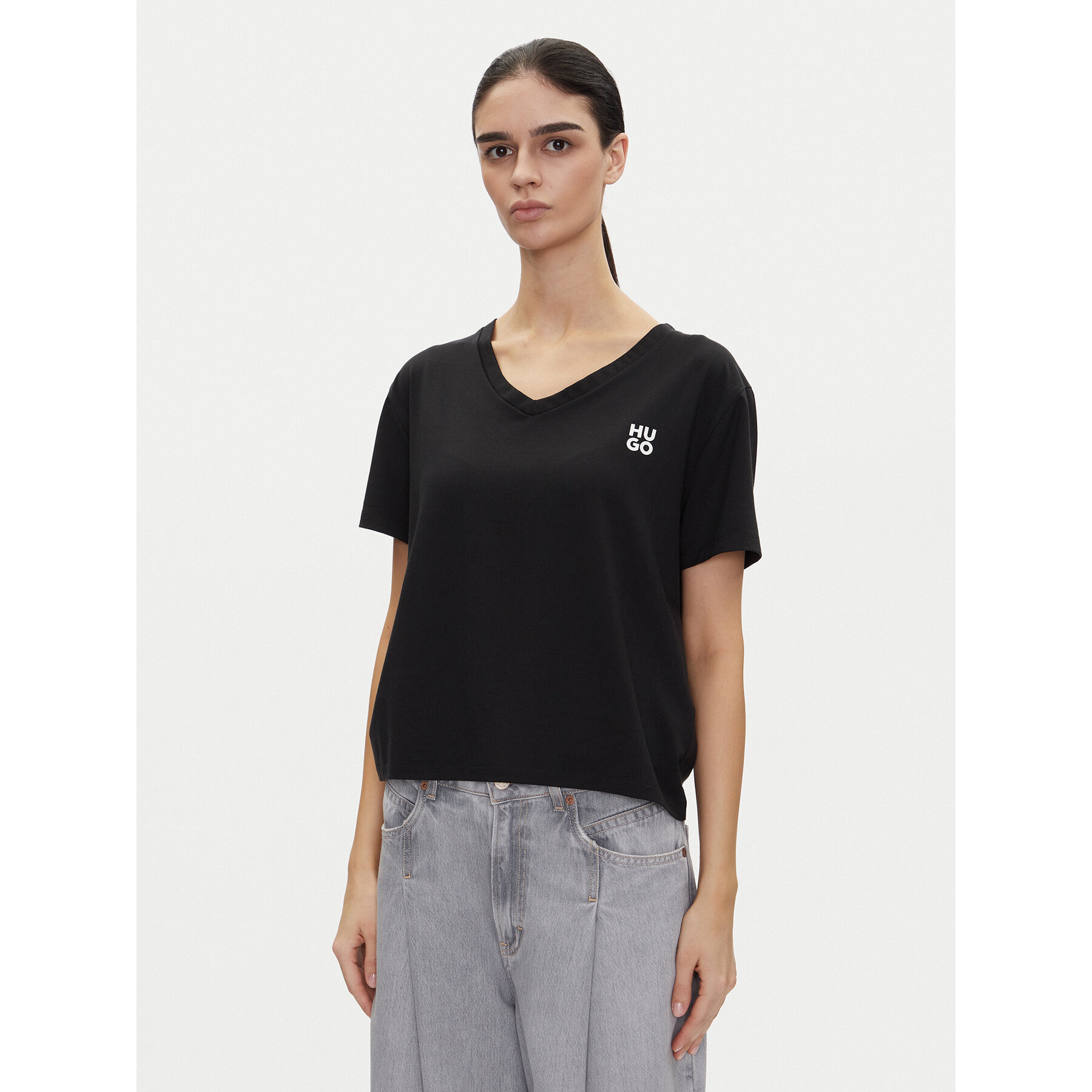 HUGO Póló Nika_T-Shirt 50540046 Fekete Regular Fit