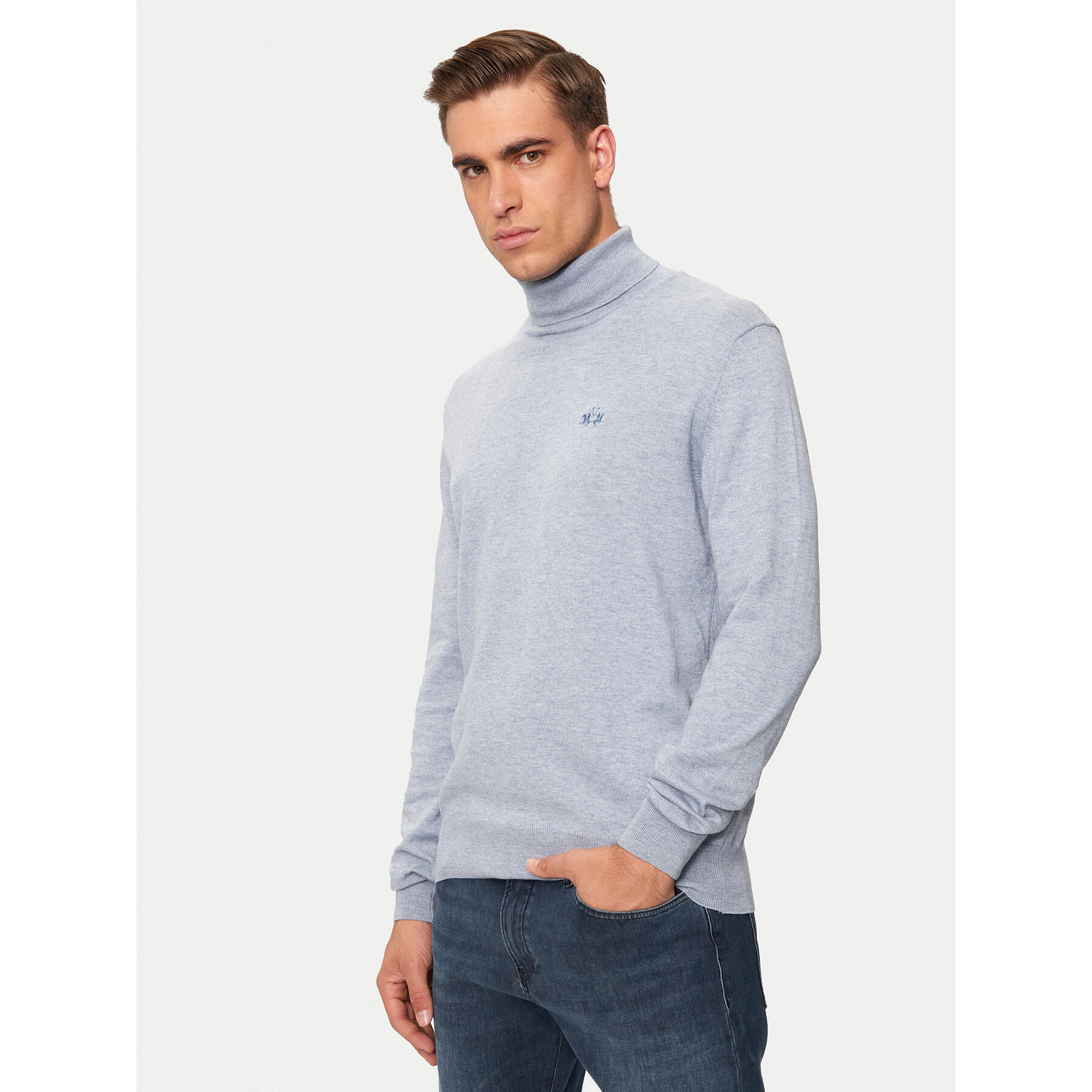 La Martina Rollkragenpullover ZMS019 YW091 Blau Regular Fit