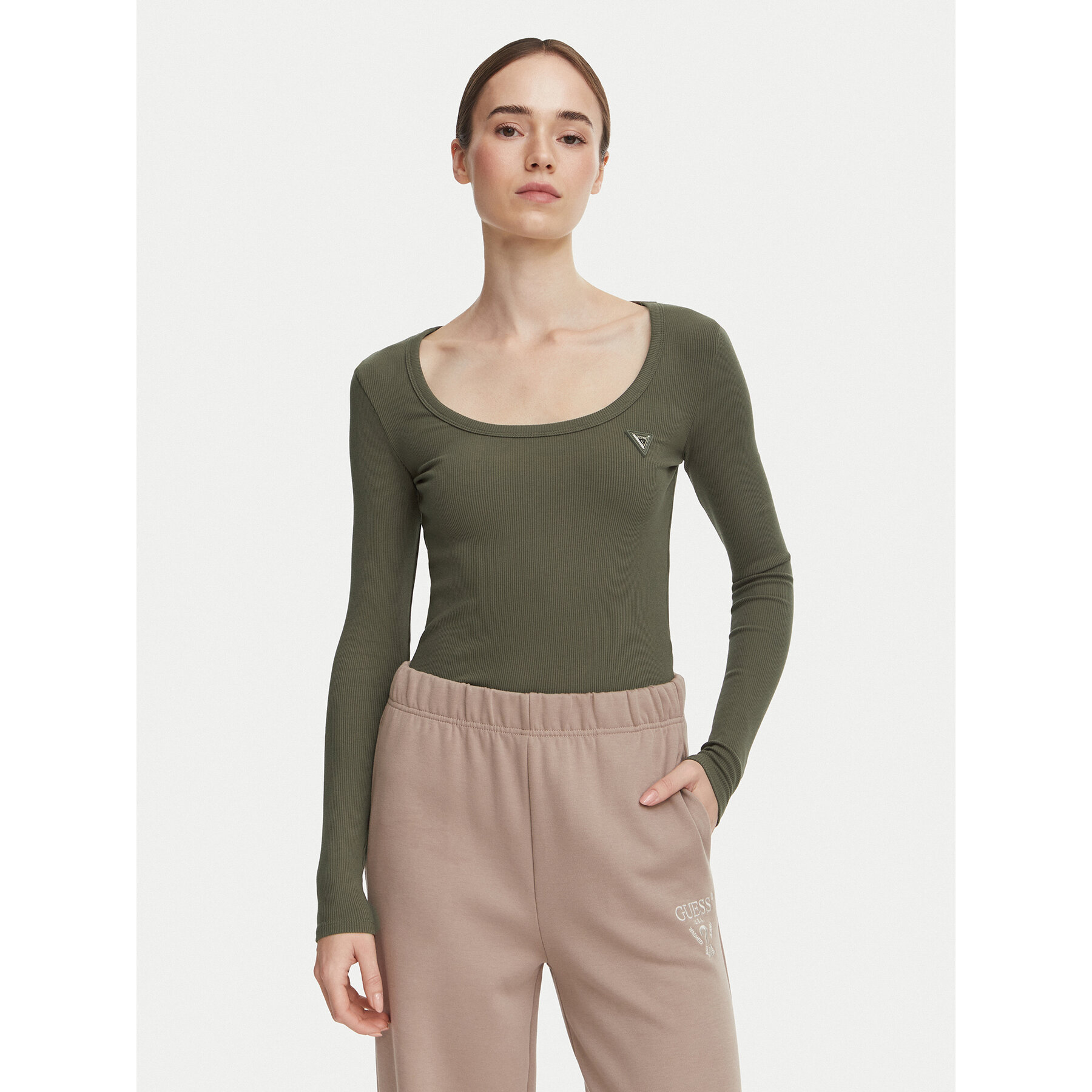 Guess Μπλουζάκι V4BP07 K8RT2 Χακί Slim Fit