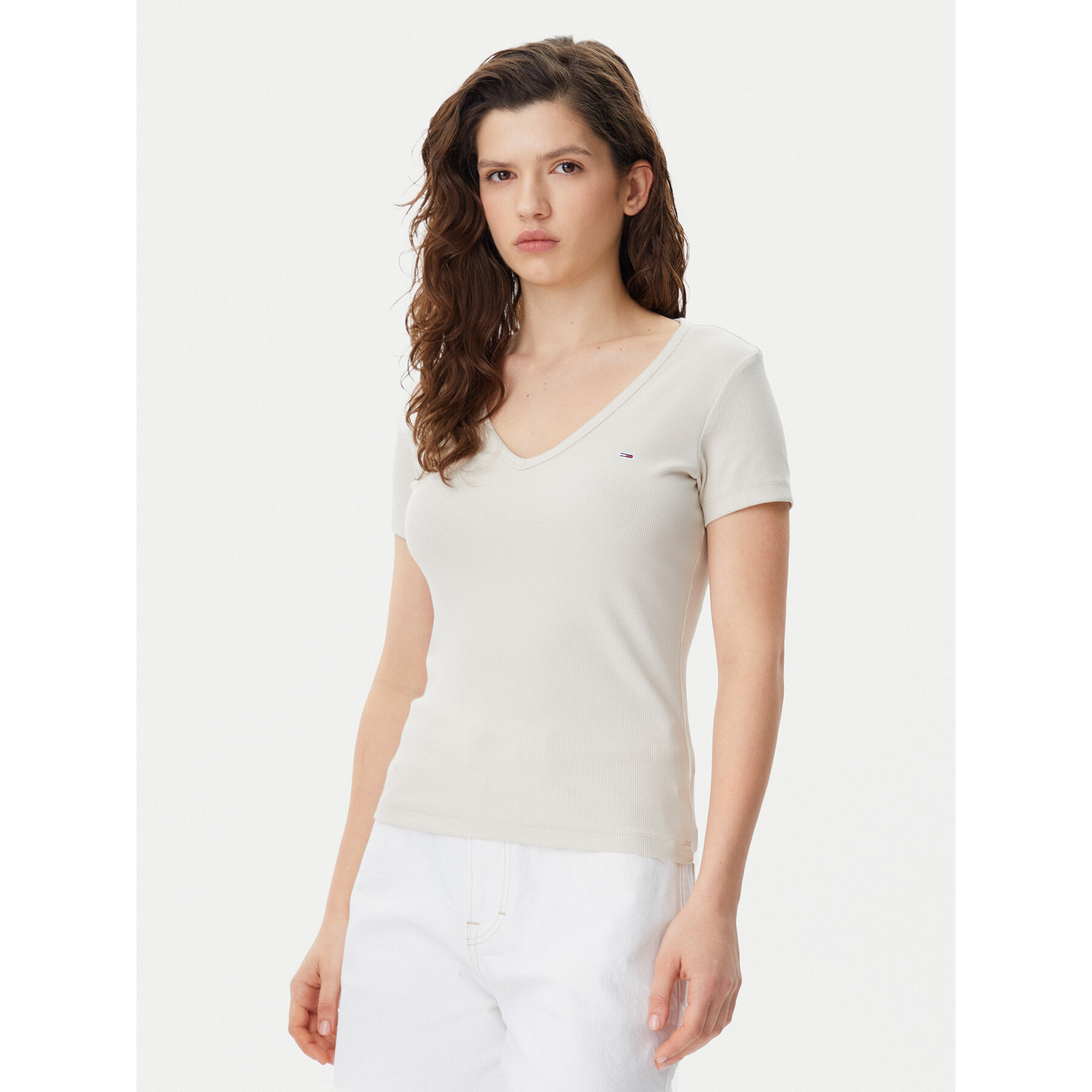 Tommy Jeans T-shirt Essential DW0DW17385 Beige Slim Fit