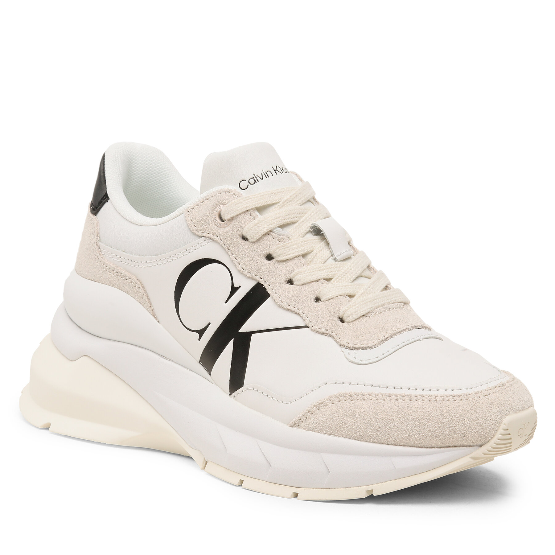 Sneakers Calvin Klein Jeans Wedge Runner Mix Lth Wn YW0YW01099 Bright White/Creamy White/Silver