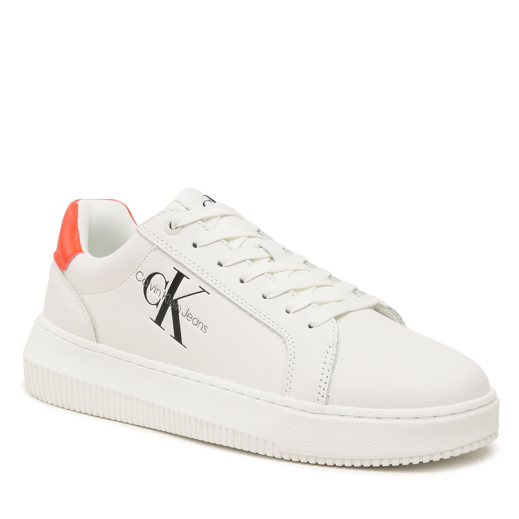 Sneakers Calvin Klein Jeans Chunky Cupsole Mono Lth YM0YM00681 Bright White/Cherry Tomato 0K5