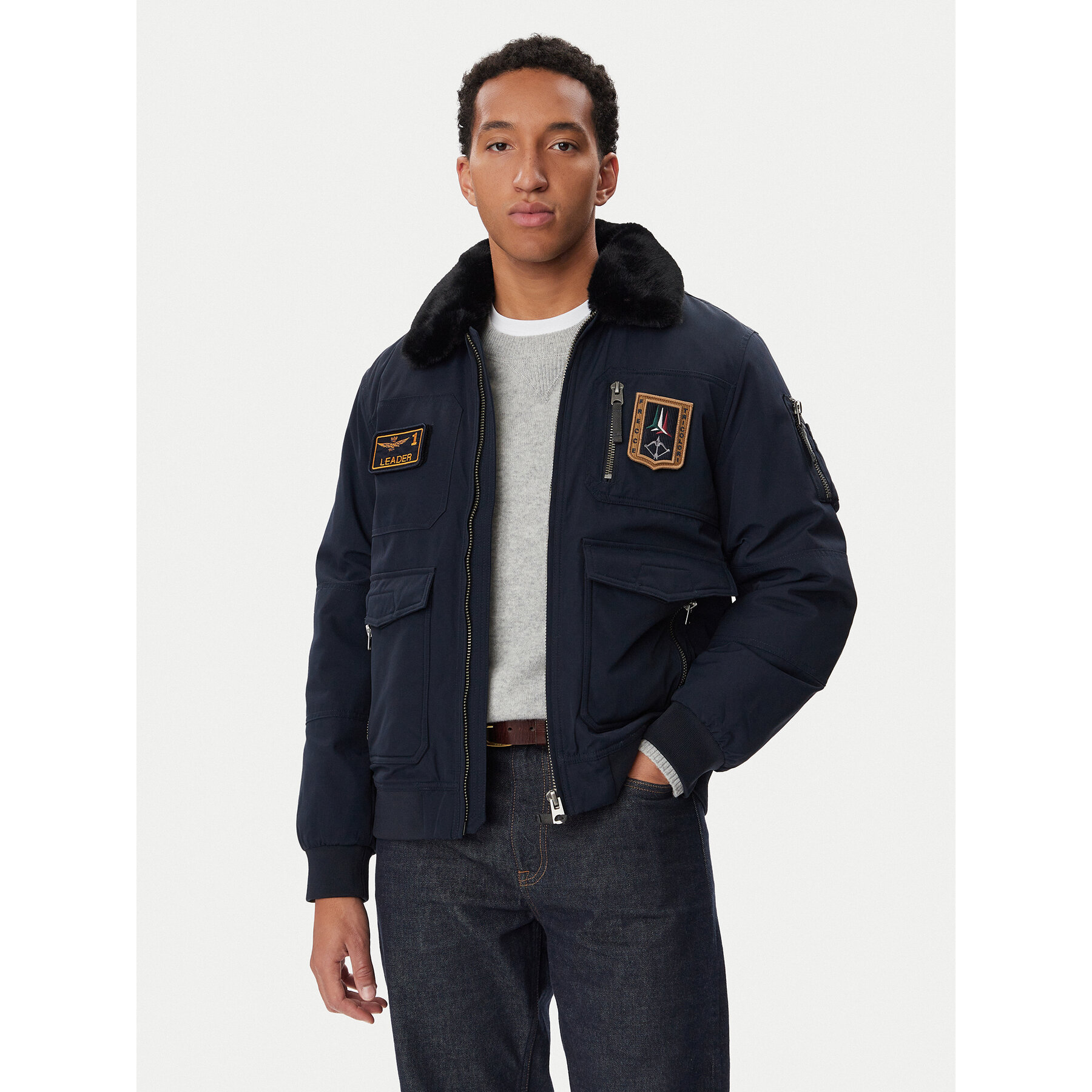 Aeronautica Militare Winterjacke 262AB3108UCT03151 Dunkelblau Regular Fit