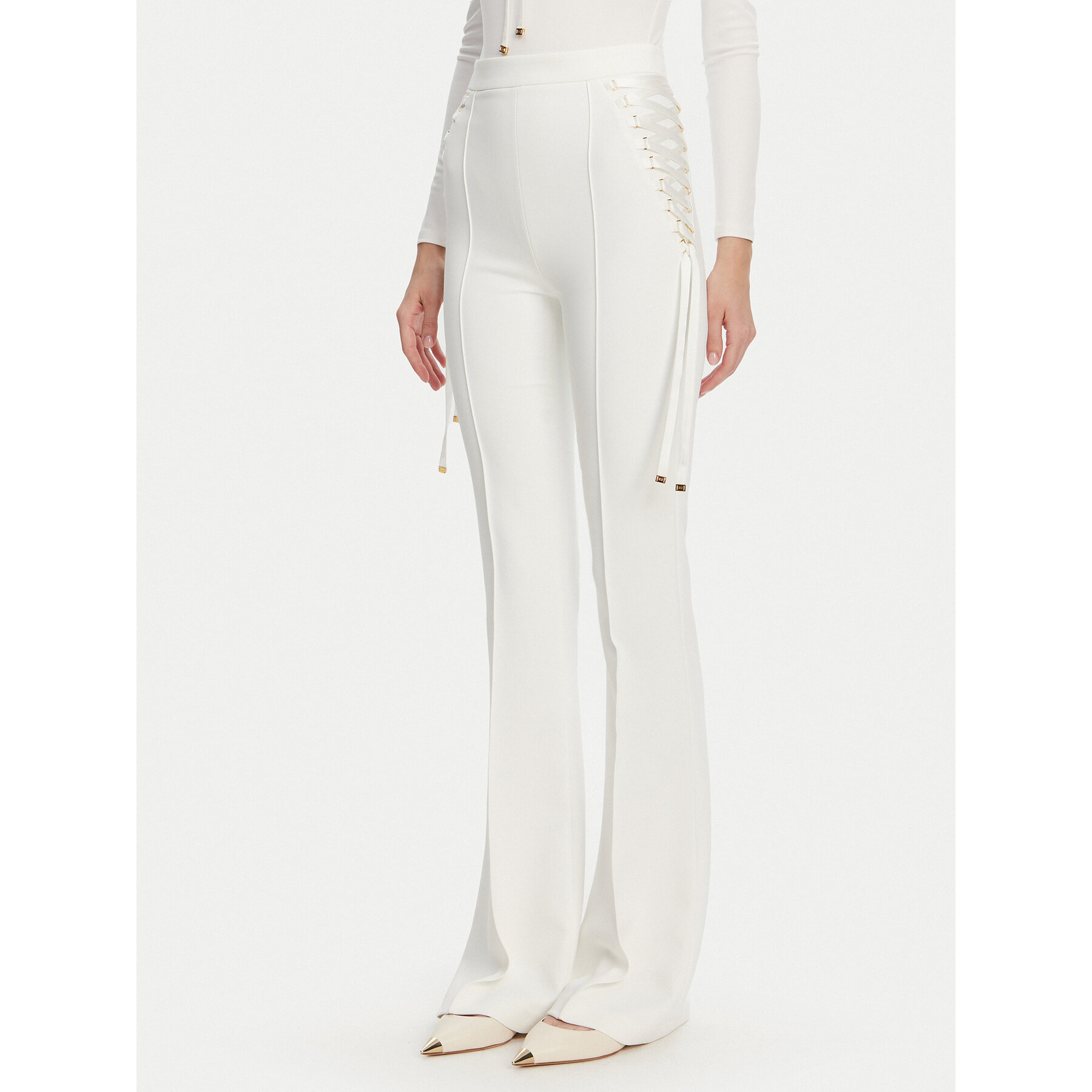 Elisabetta Franchi Stoffhose PA-083-51E2 Weiß Regular Fit