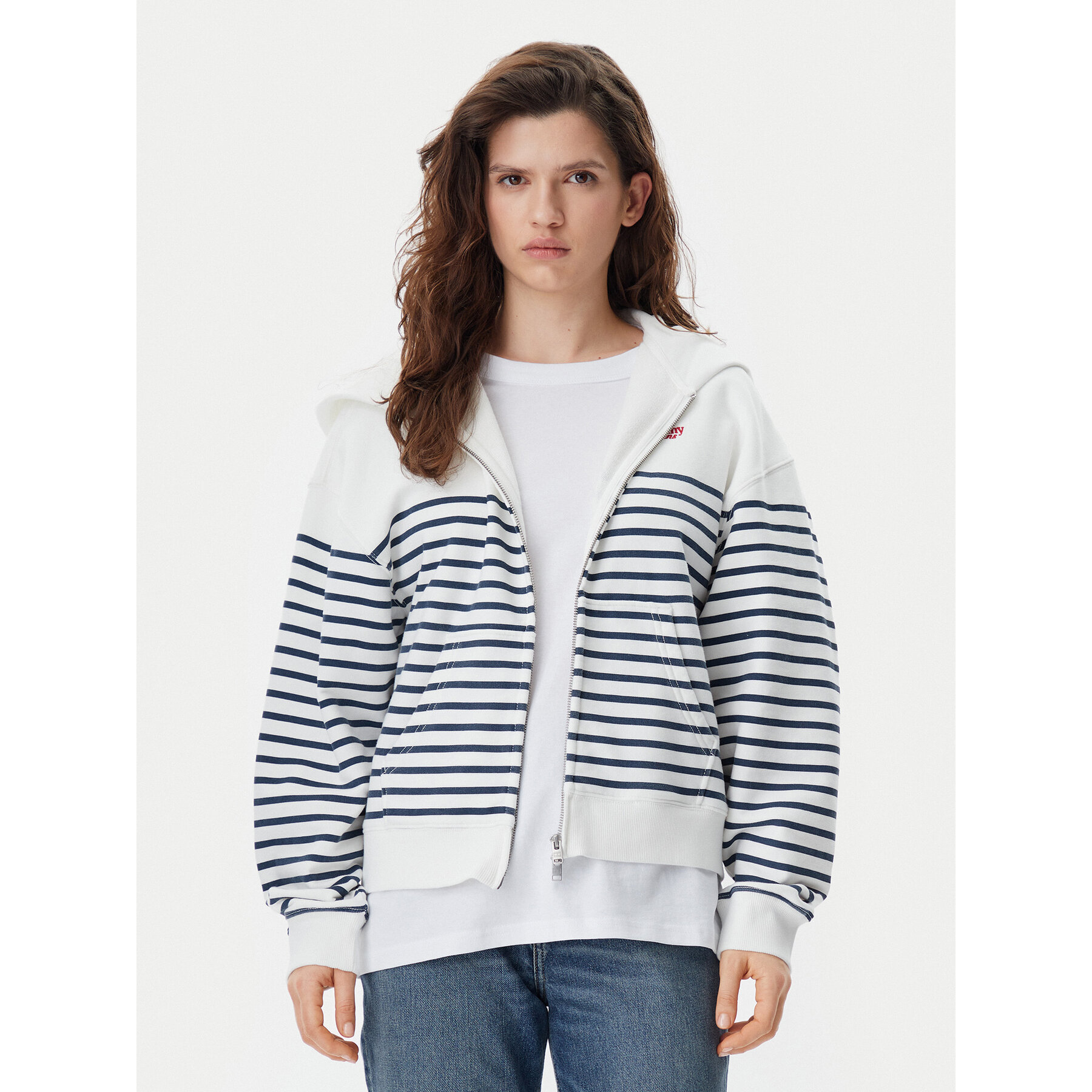 Tommy Jeans Sweatshirt Script Logo DW0DW20303 Weiß Boxy Fit