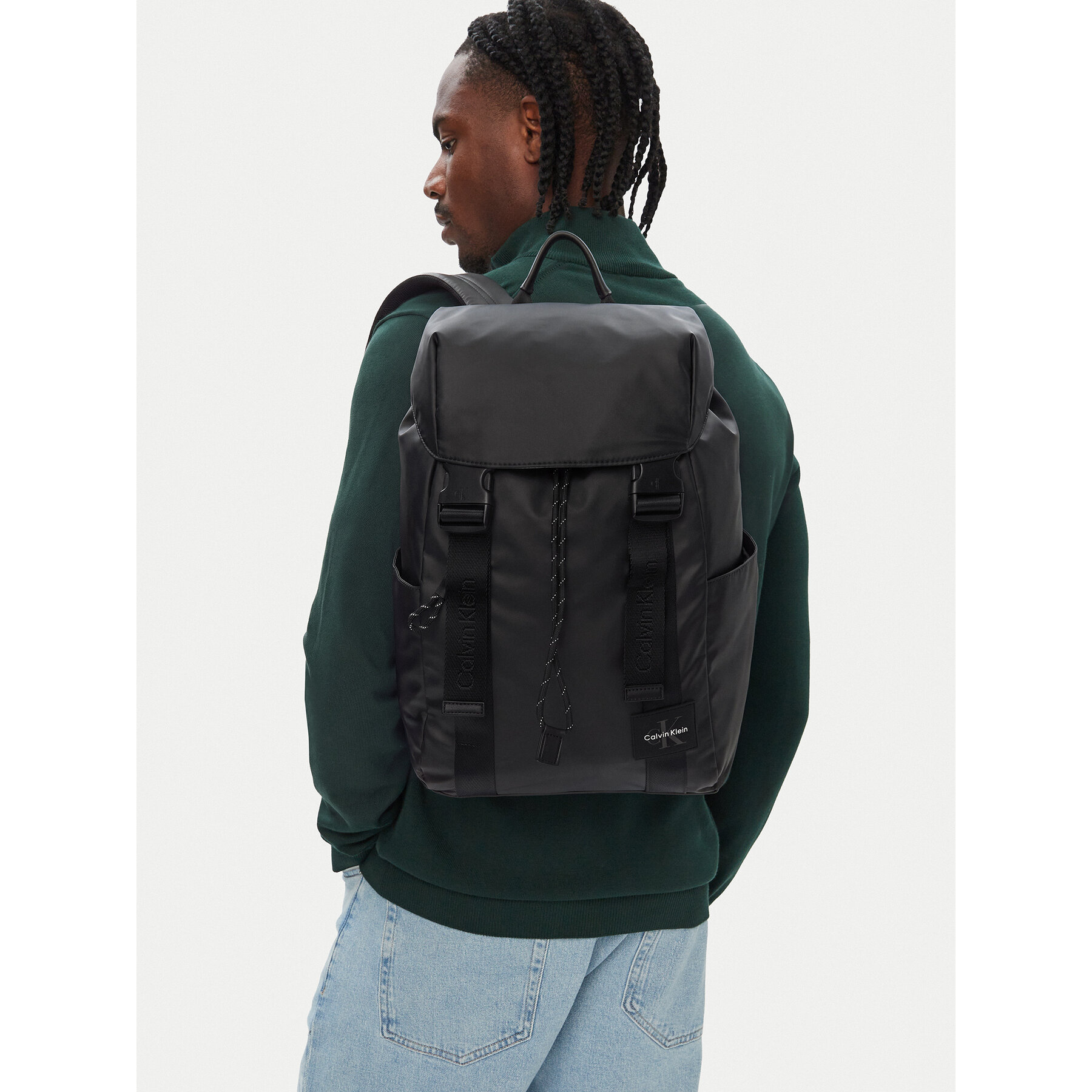 Раница Calvin Klein Rubberized Flap Backpack LV04D3479G Черен