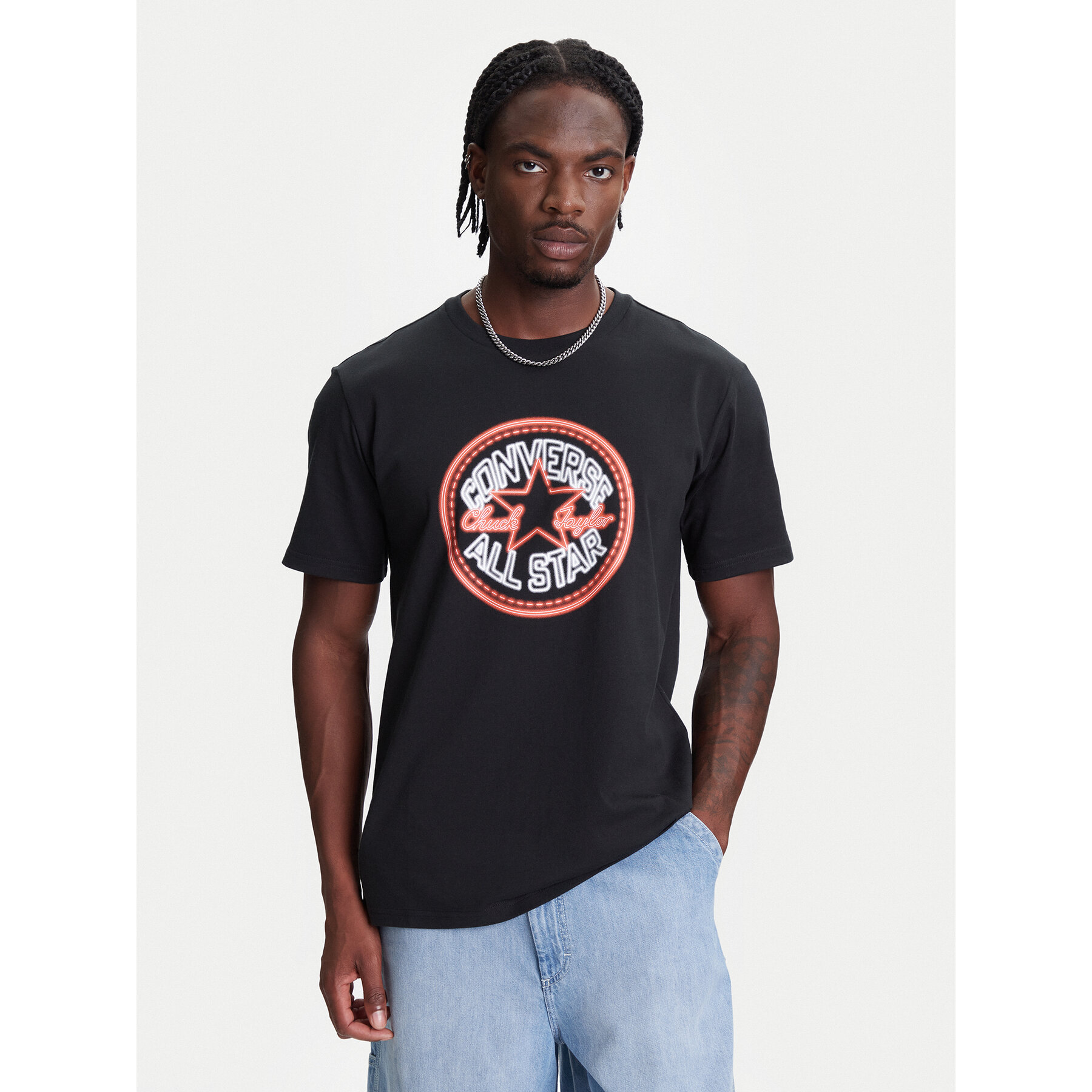 Converse T-shirt Neon Sign All Star Patch 10027722-A01 Nero Regular Fit