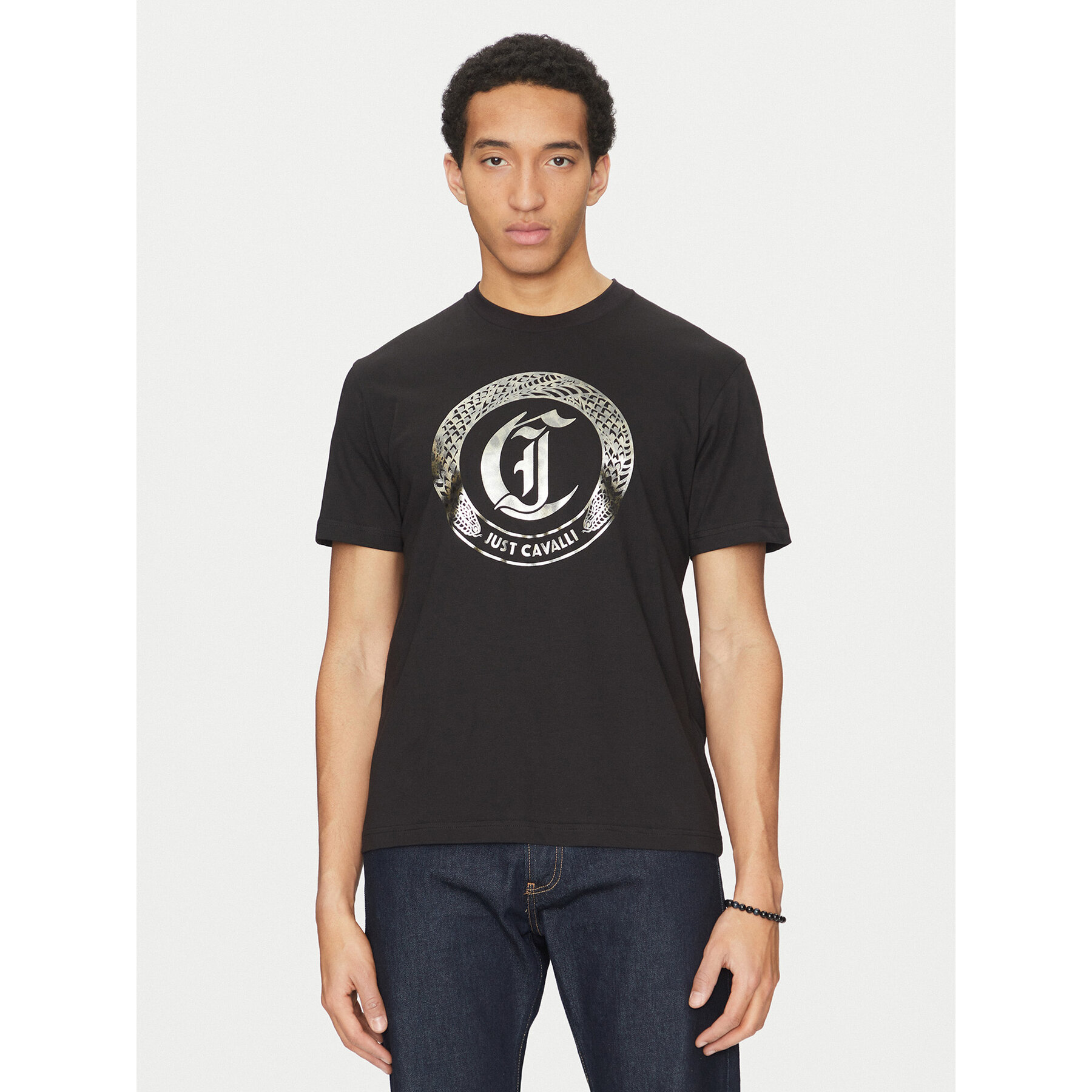 Just Cavalli Póló 78OAHT14 Fekete Regular Fit
