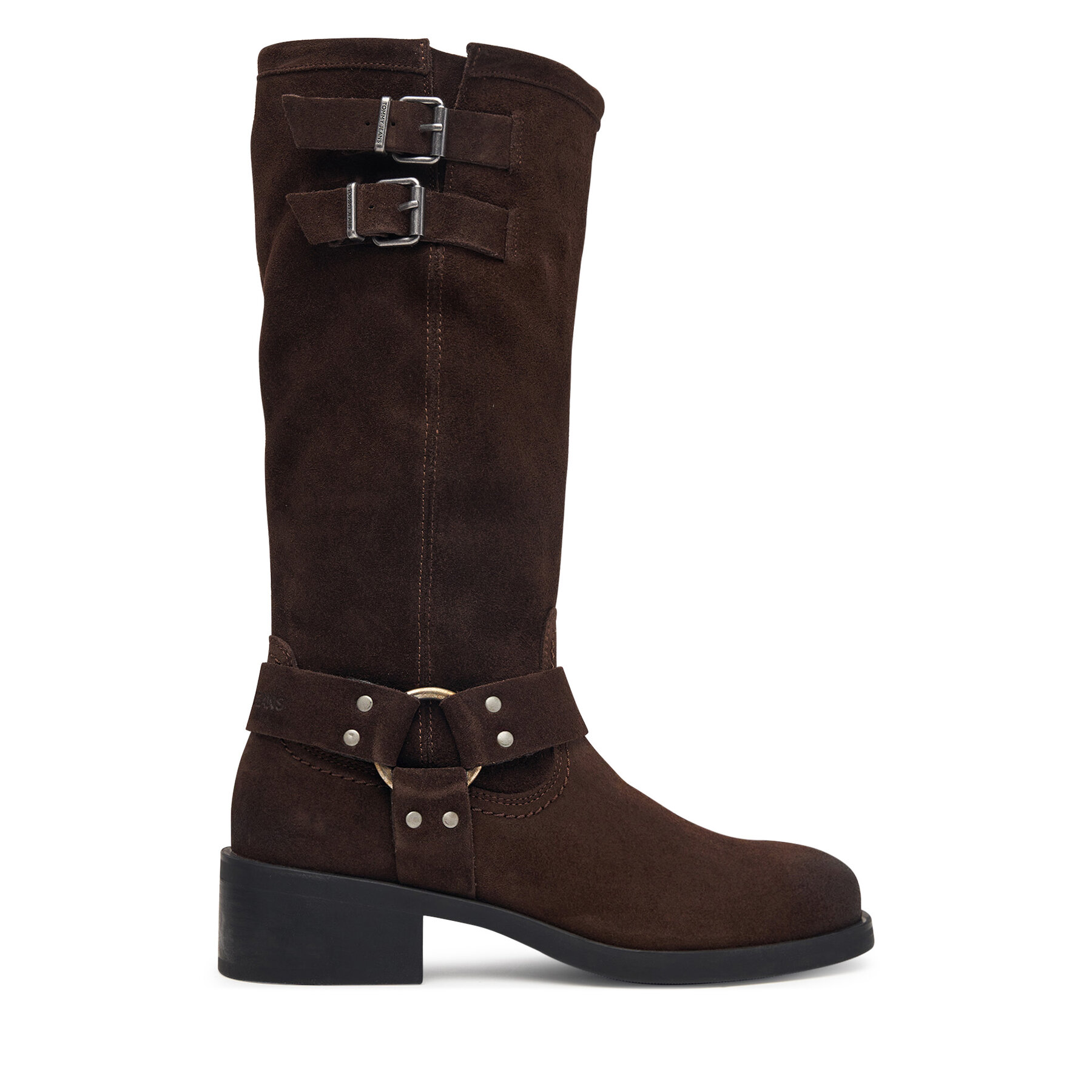 Jahalni škornji Tommy Jeans Tjw Brushed Suede Biker Boots EN0EN03110 Temno rjava