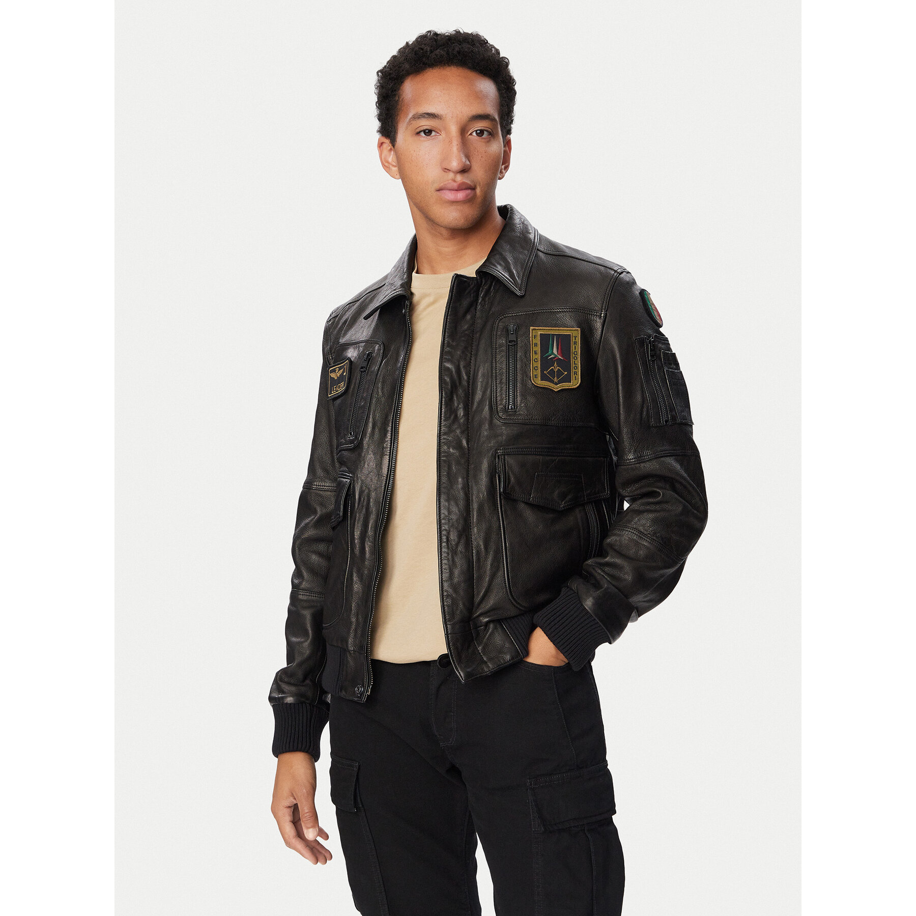 Aeronautica Militare Lederjacke 262PN0846U100839 Schwarz Regular Fit