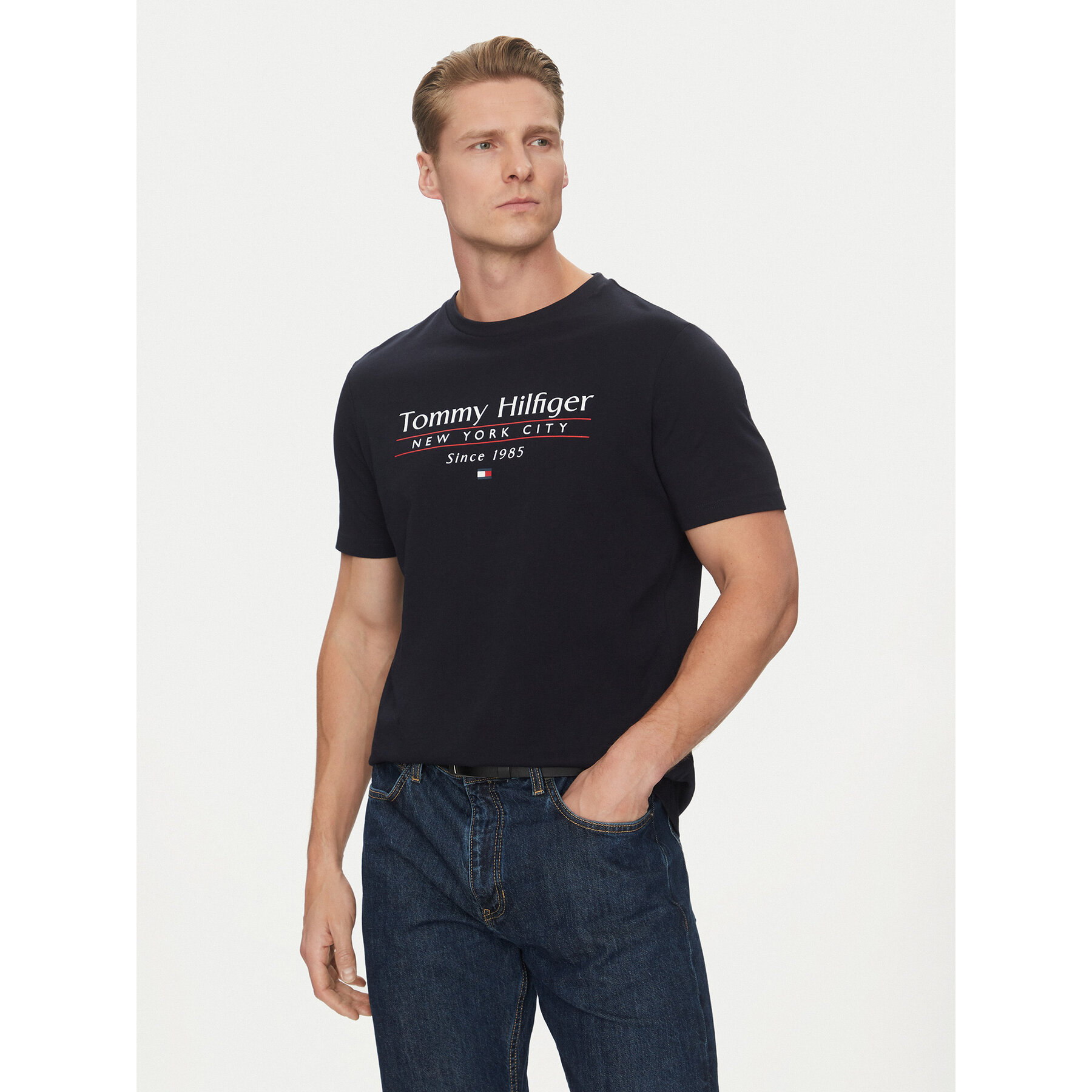 Tommy Hilfiger T-Shirt Center Stack MW0MW38621 Blu Scuro Regular Fit
