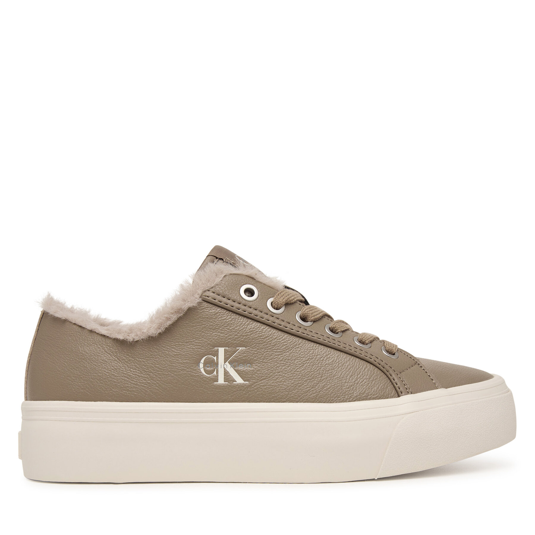Сникърси Calvin Klein Vulc Flatf Laceup Lth Fur HW0HW03235 Бежов