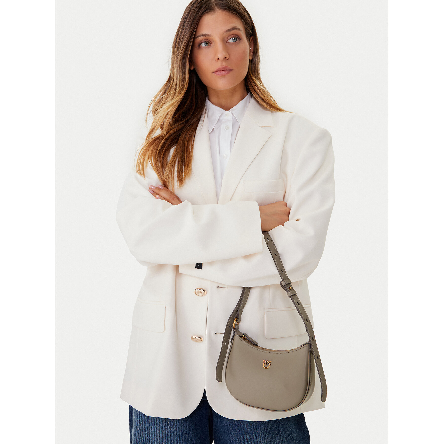 Дамска чанта PINKO Half Moon Baby PE 25 PLTT 103538 A0F1 Бежов