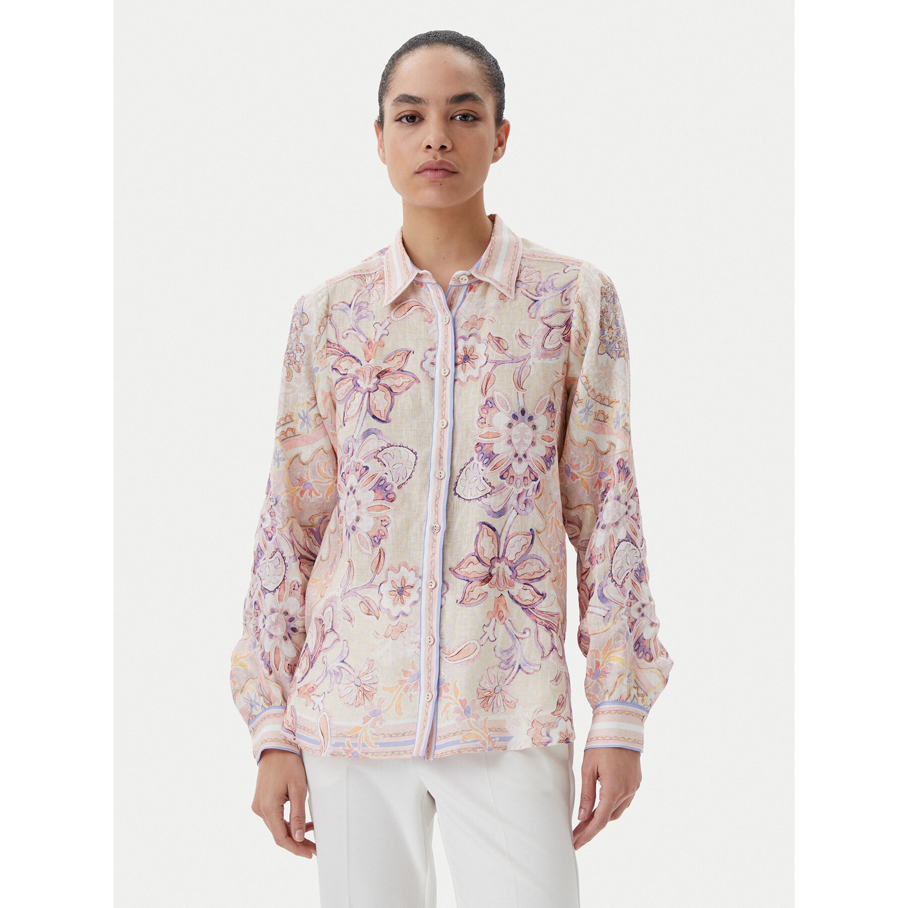 Hale Bob Hemd with linen Nia 4ZCA214A Beige Regular Fit