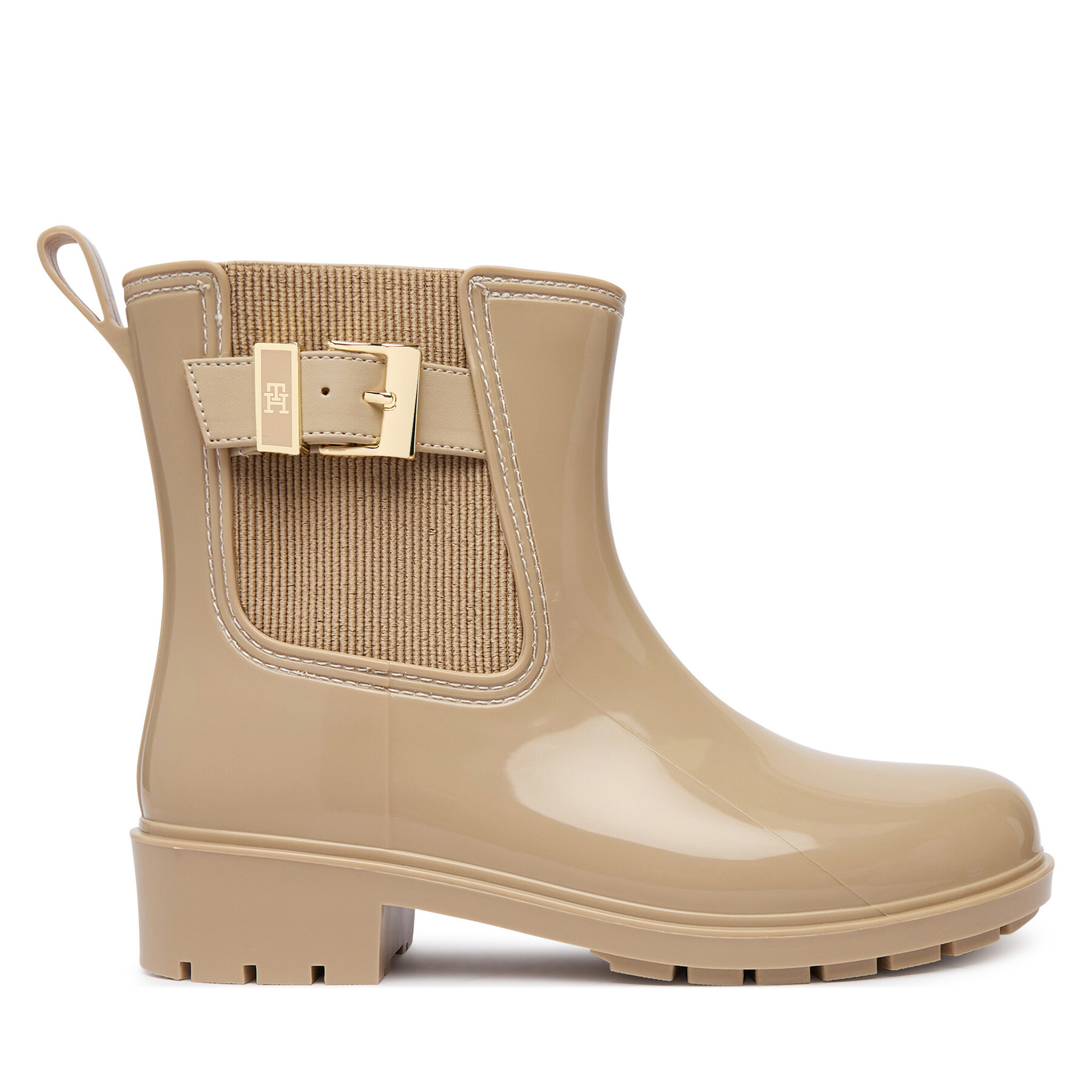 Гумени ботуши Tommy Hilfiger Th Buckle Glossy Ankle Rain Boot FW0FW09543 Бежов