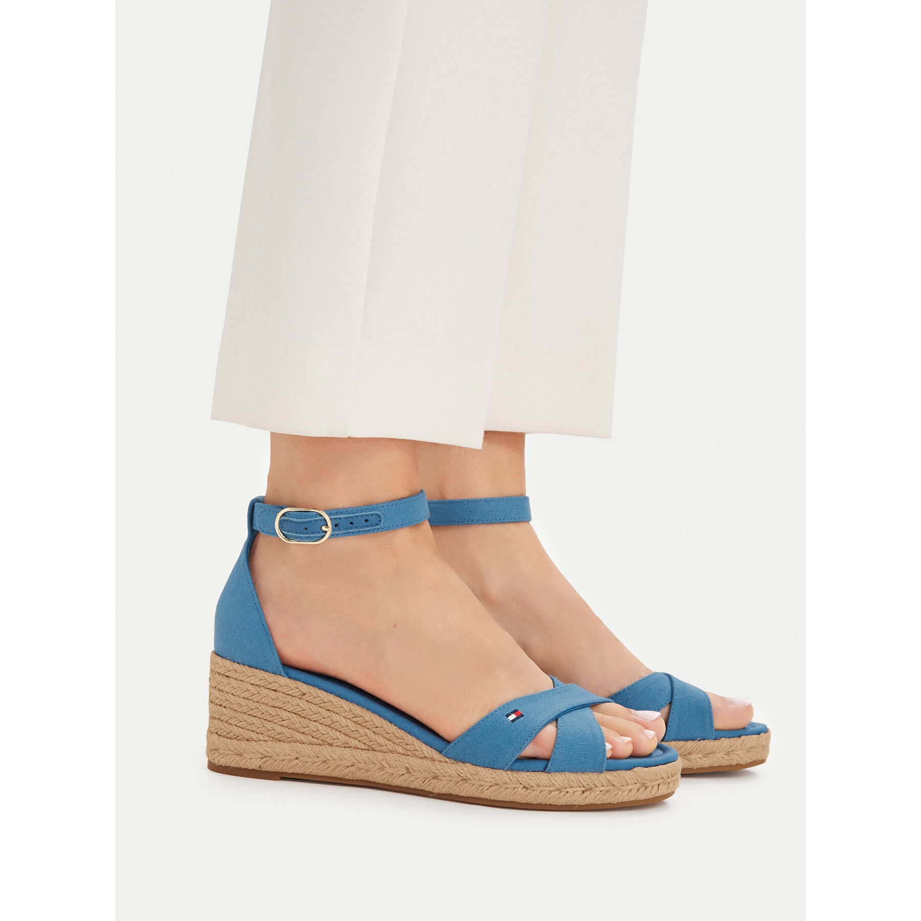 Espadrile Tommy Hilfiger Hemp Crossover Strap Wedge Espadrilles FW0FW09332 Albastru