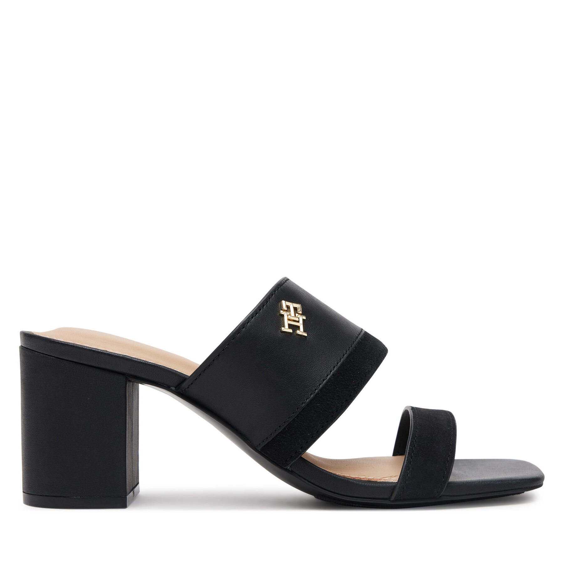 Dámske Šľapky Tommy Hilfiger, Rozmer: 42, Čierna, Leather & Suede Block Heel Mule FW0FW08530