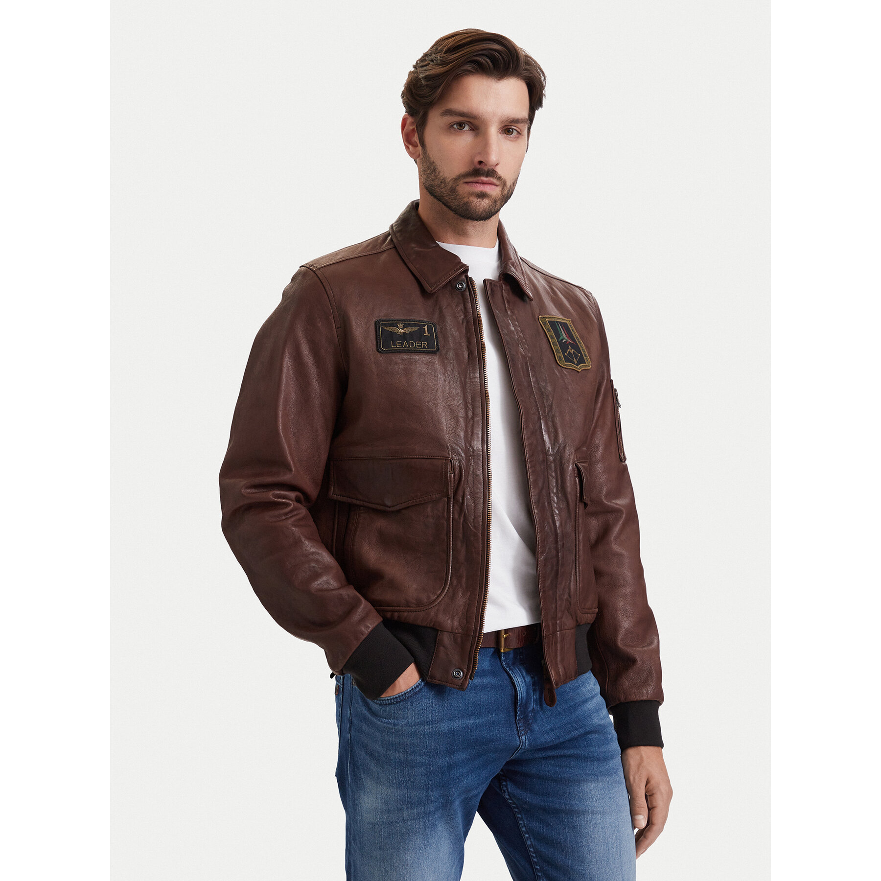Aeronautica Militare Lederjacke 262PN0895U100839 Braun Regular Fit
